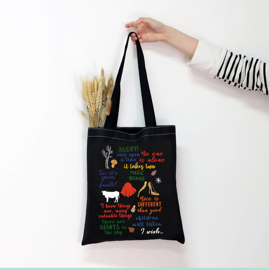 MNIGIU Into Woods Tote Bag Into W-oods Musical Tote Into W-oods Musical Merch Into Wo-ods Quote (Wo-ods Black)