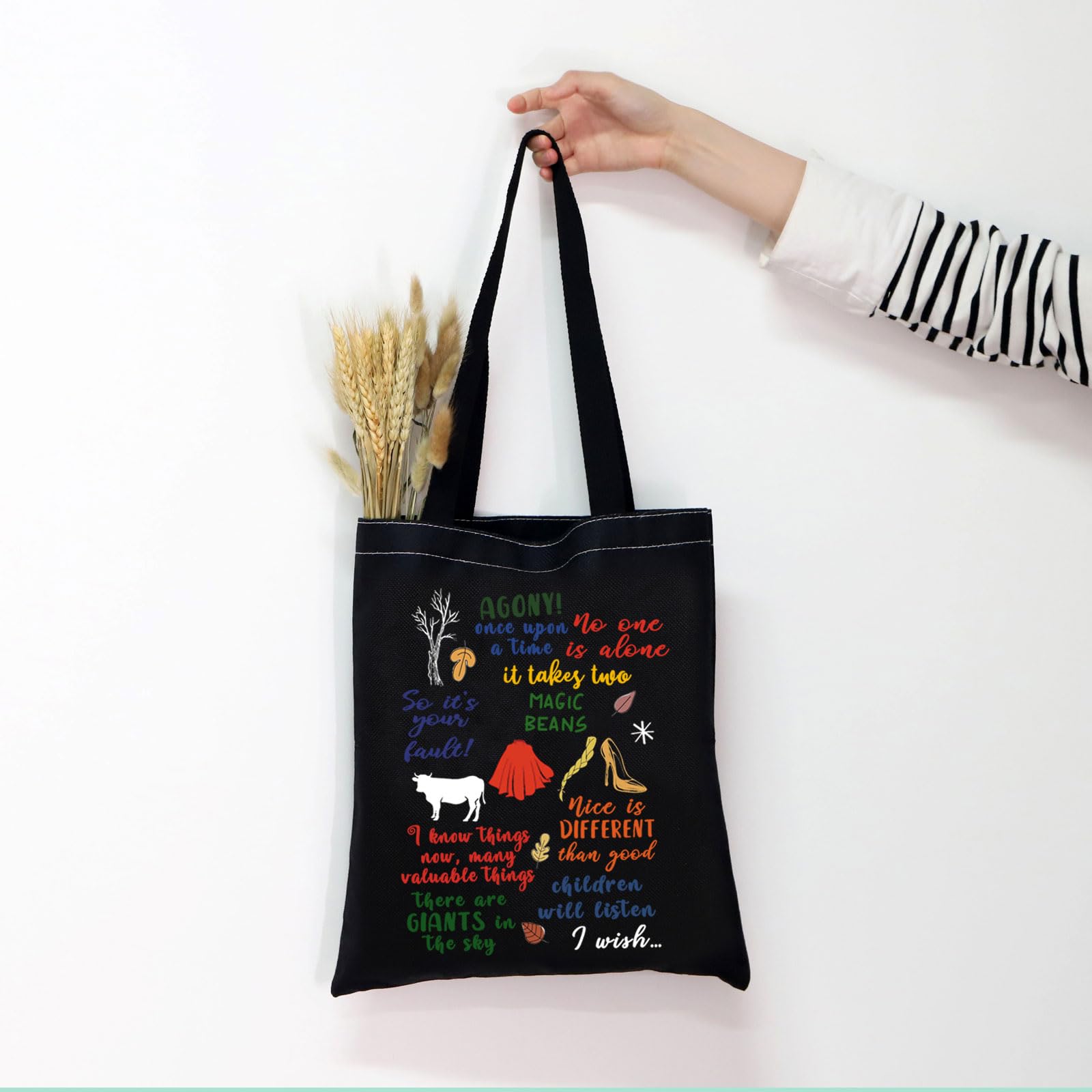 MNIGIU Into Woods Tote Bag Into W-oods Musical Tote Into W-oods Musical Merch Into Wo-ods Quote (Wo-ods Black)