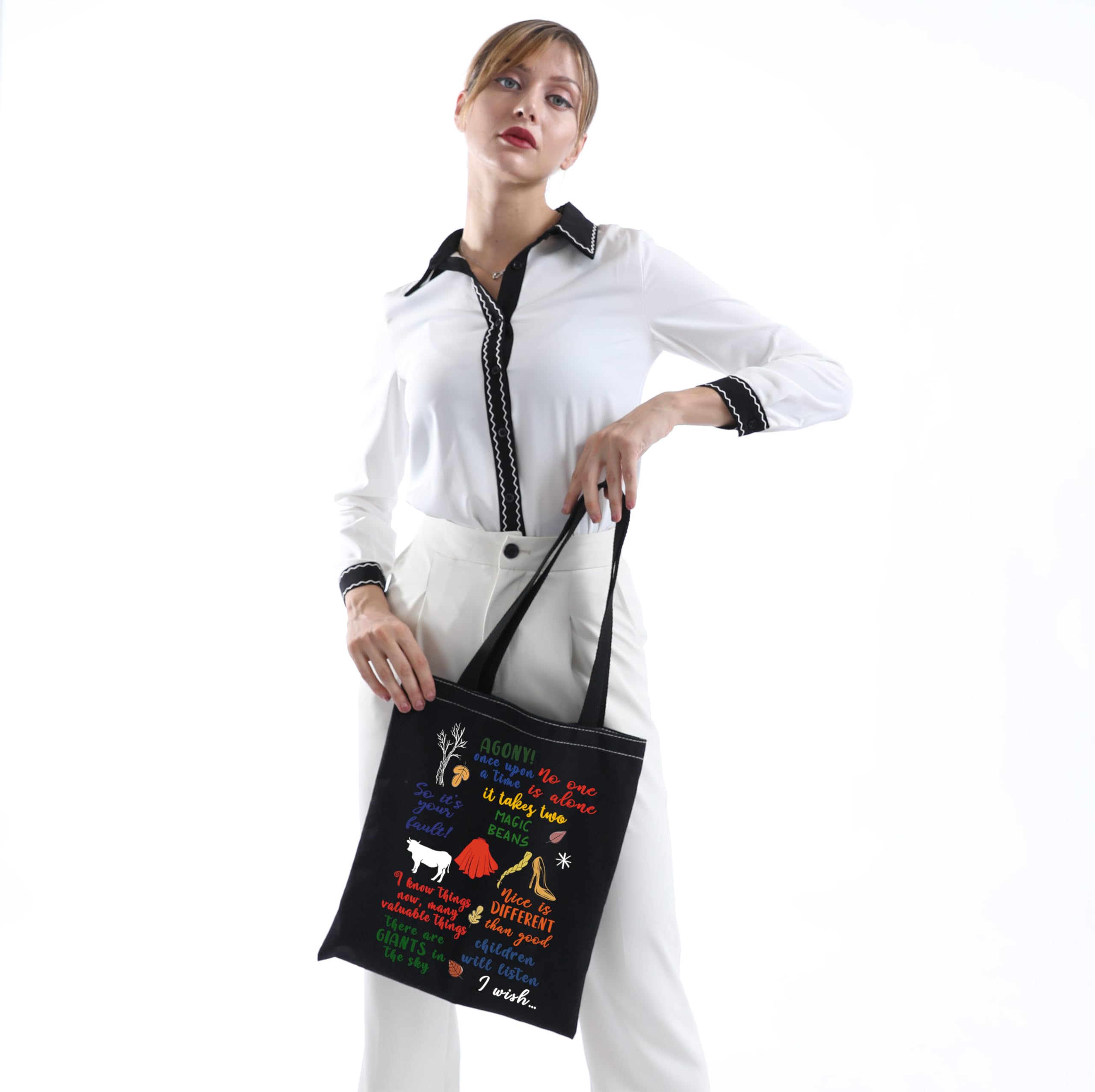 MNIGIU Into Woods Tote Bag Into W-oods Musical Tote Into W-oods Musical Merch Into Wo-ods Quote (Wo-ods Black)