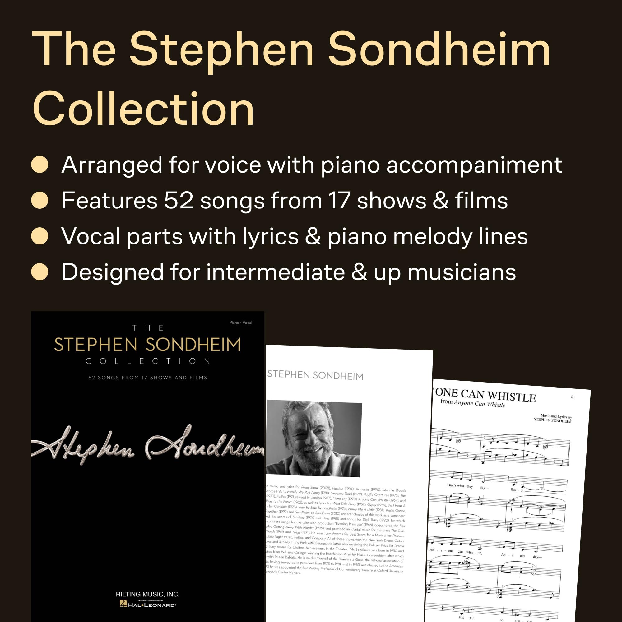 The Stephen Sondheim Collection | Piano/Vocal/Guitar Sheet Music Book Featuring 52 Songs from 17 Broadway Shows and Films | Definitive Composer Anthology for Students and Musical Theatre Fans