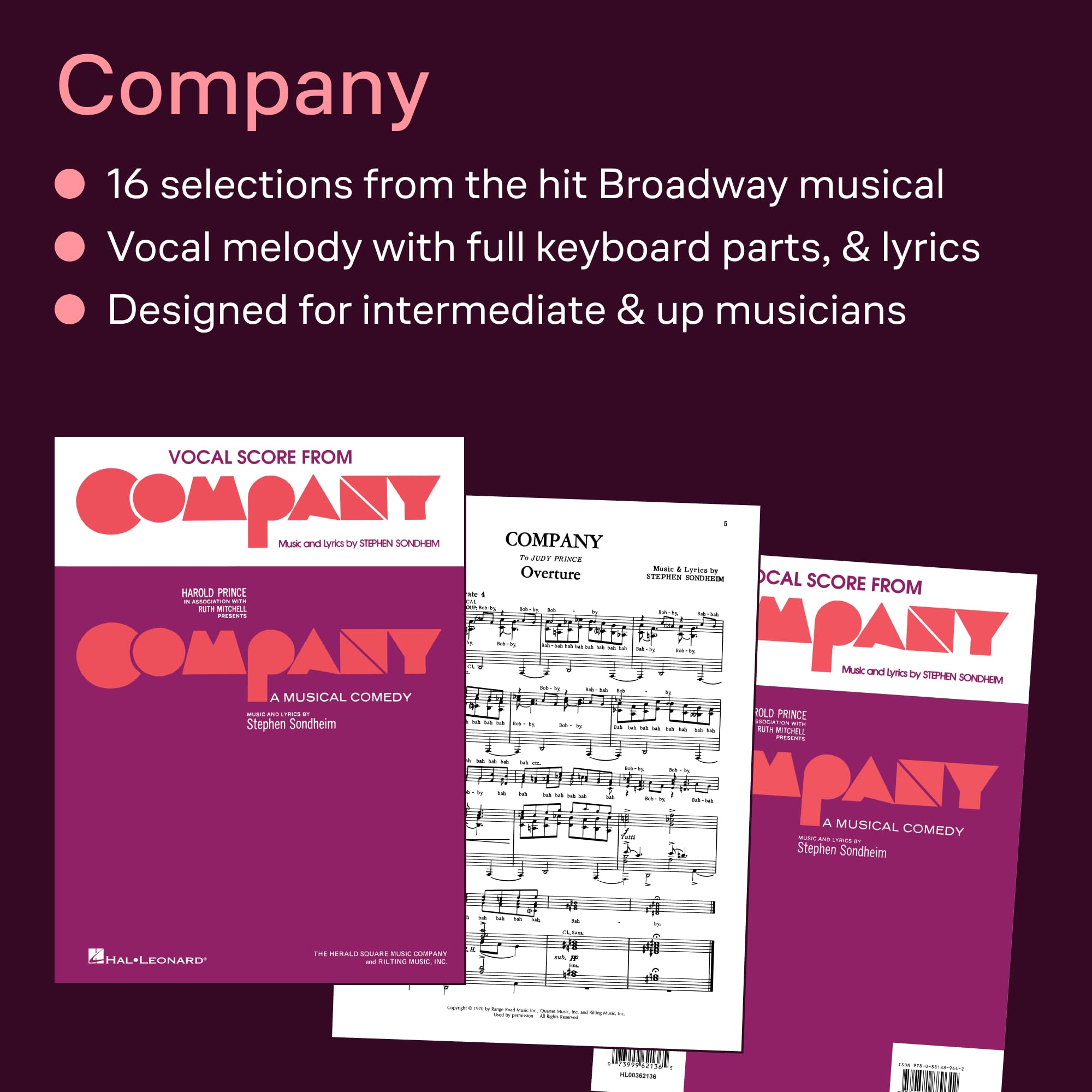 Company - A Musical Comedy | Broadway Vocal Score Selections for Students | Complete Piano Vocal Sheet Music Book by Stephen Sondheim | Theatre Repertoire for Study Auditions and Performance