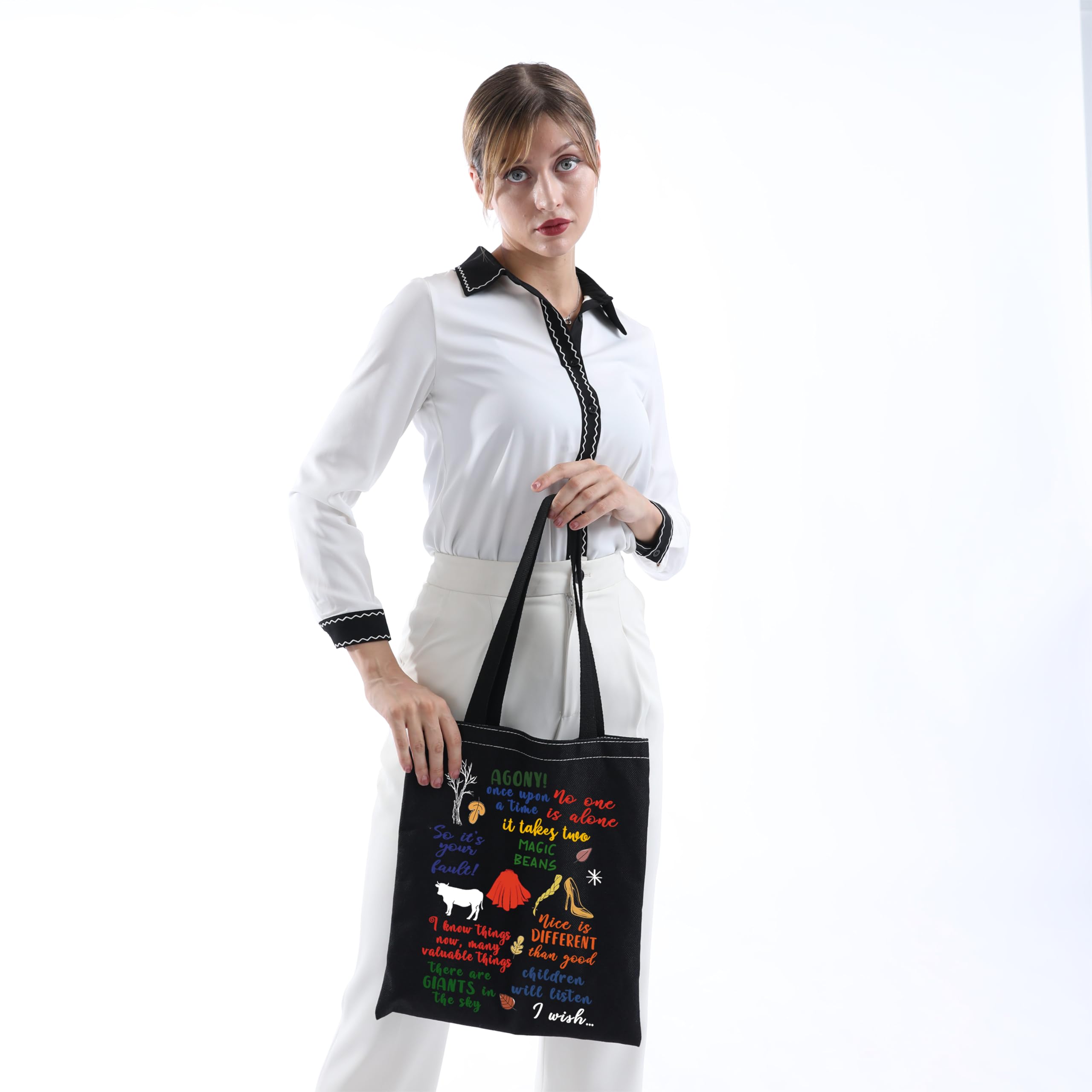 MNIGIU Into Woods Tote Bag Into W-oods Musical Tote Into W-oods Musical Merch Into Wo-ods Quote (Wo-ods Black)