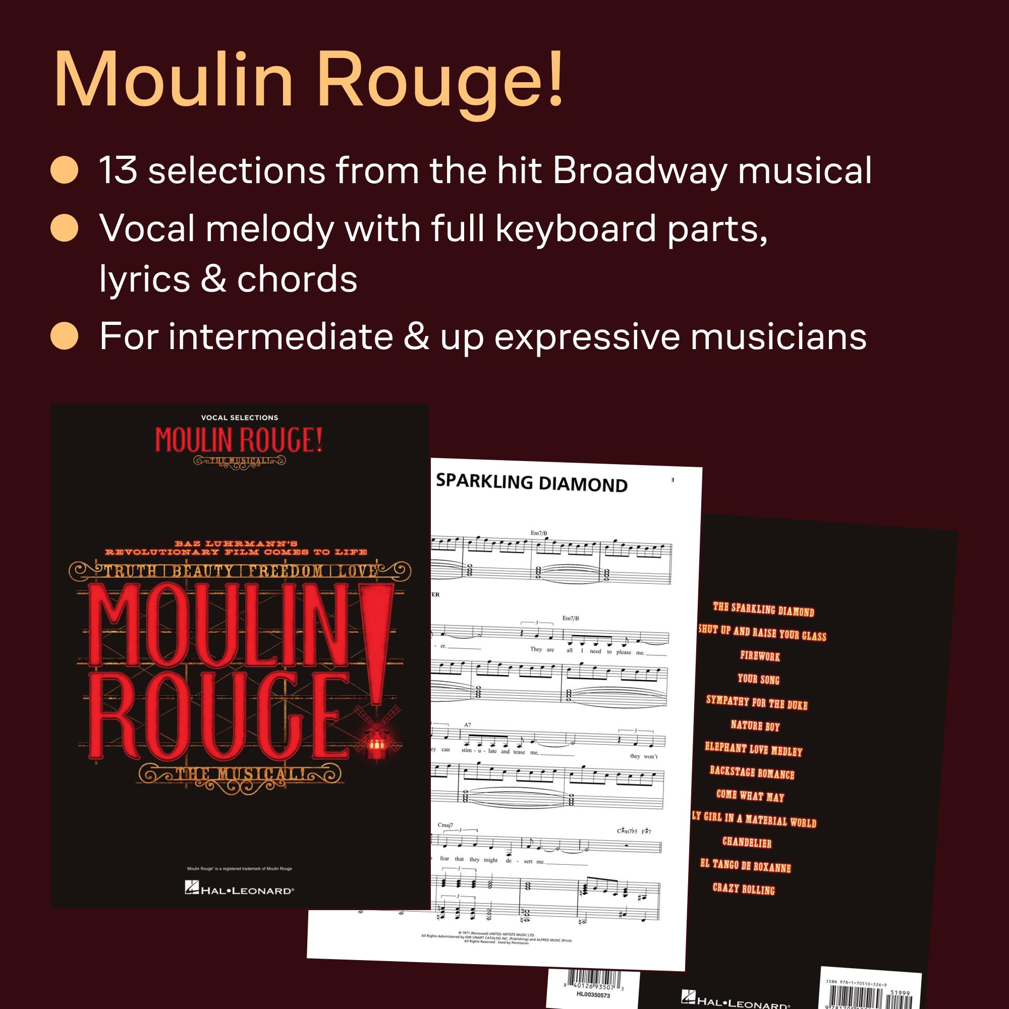 Moulin Rouge! The Musical Vocal Selections | Piano Vocal Sheet Music Book for Students Teachers and Broadway Fans | Contemporary Musical Theatre Songs for Practice Performance and Auditions