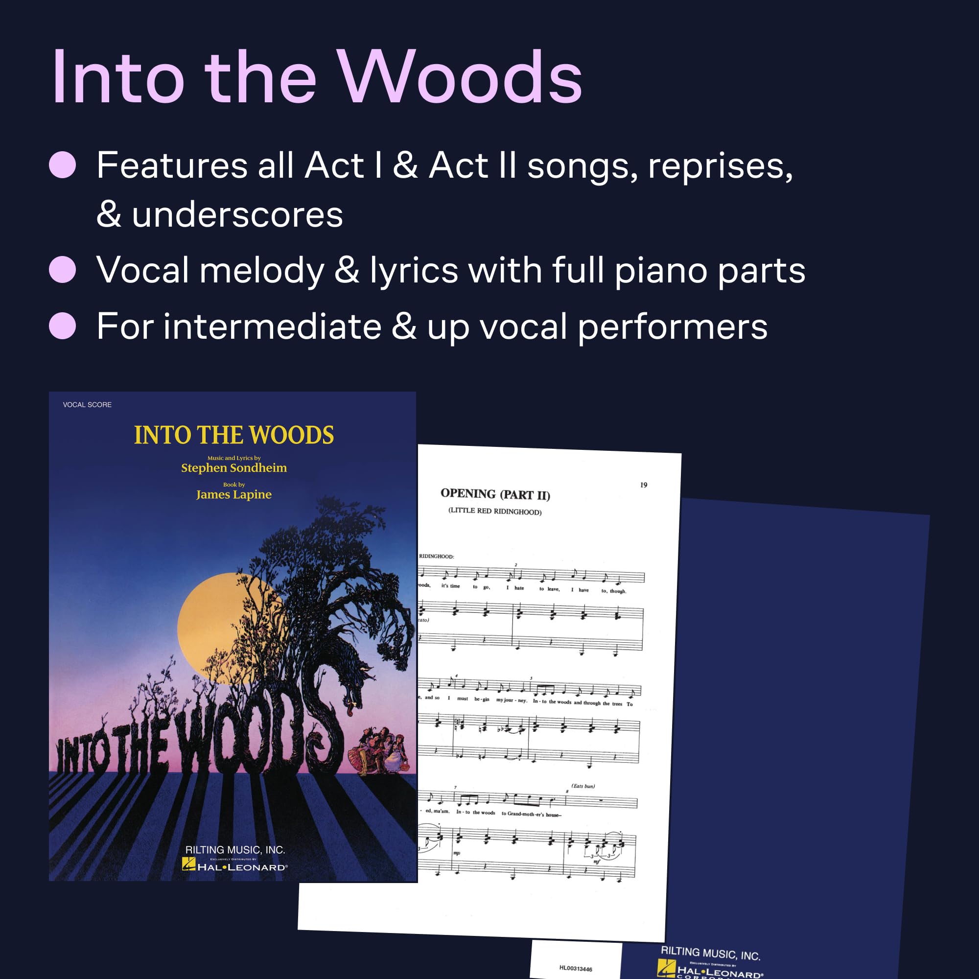 Into the Woods: Vocal Score by Stephen Sondheim | Complete Broadway Musical Sheet Music for Voice and Piano | Full Vocal Score Songbook for Students Teachers and Theatre Performers