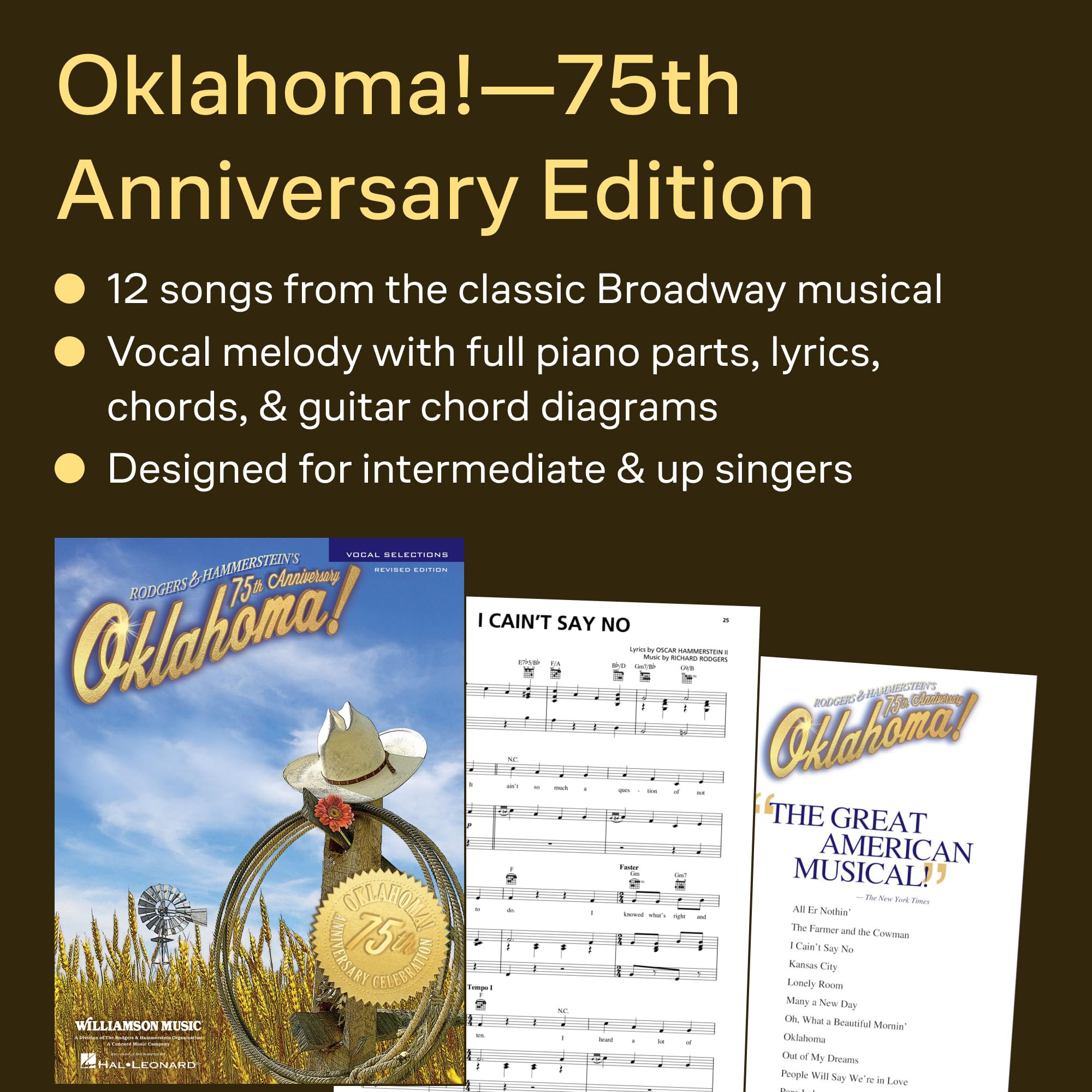 Oklahoma! -75th Anniversary - Vocal Selections | Piano/Vocal/Guitar Songbook| Sheet Music Book for Students and Musical Theatre Fans| Broadway Classics for Practice Lessons Performance and Stage Study