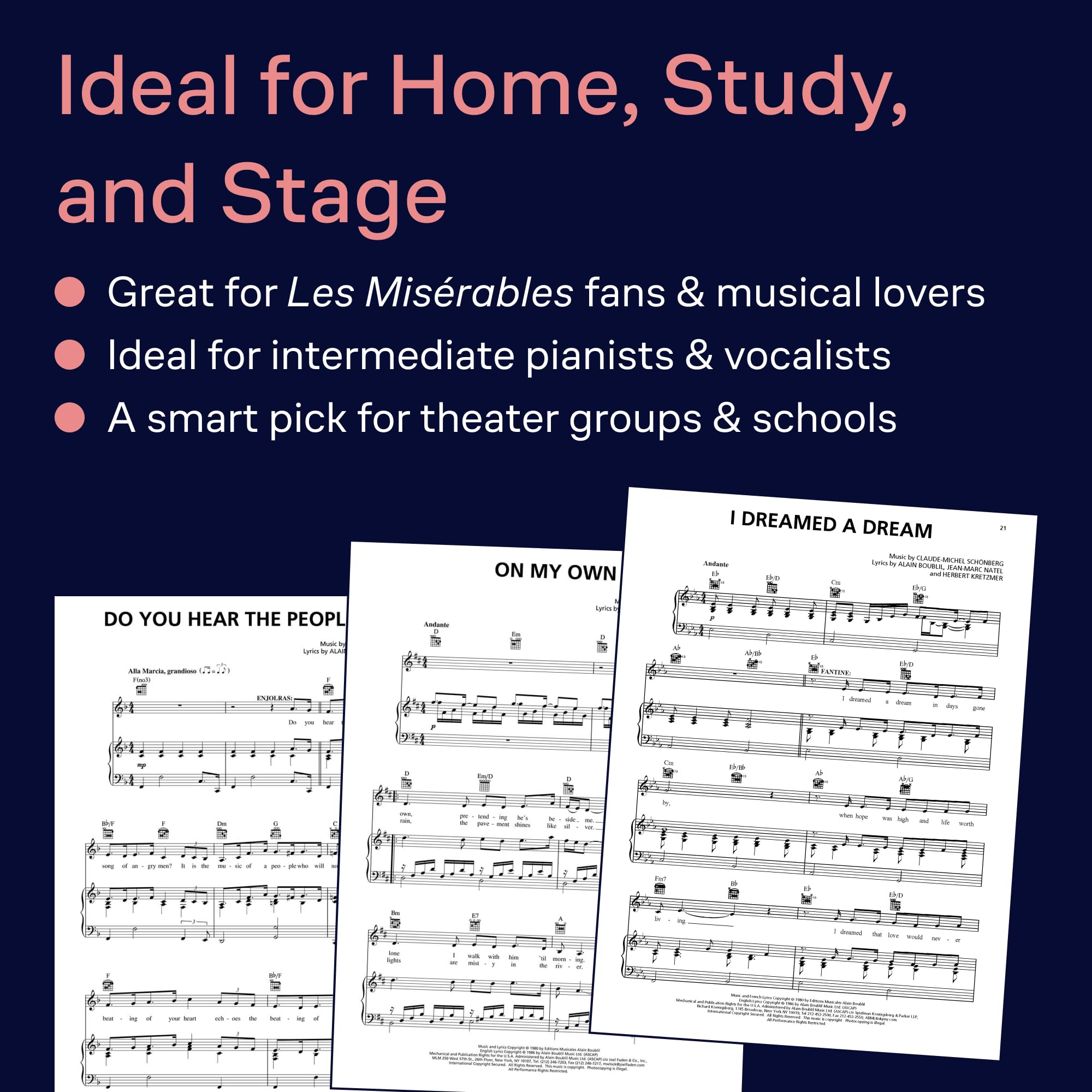 Les Misérables Vocal/Piano Selections | Broadway Musical Sheet Music Book for Singers and Pianists | Authentic Piano Vocal Arrangements | Great for Practice, Auditions, and Performances