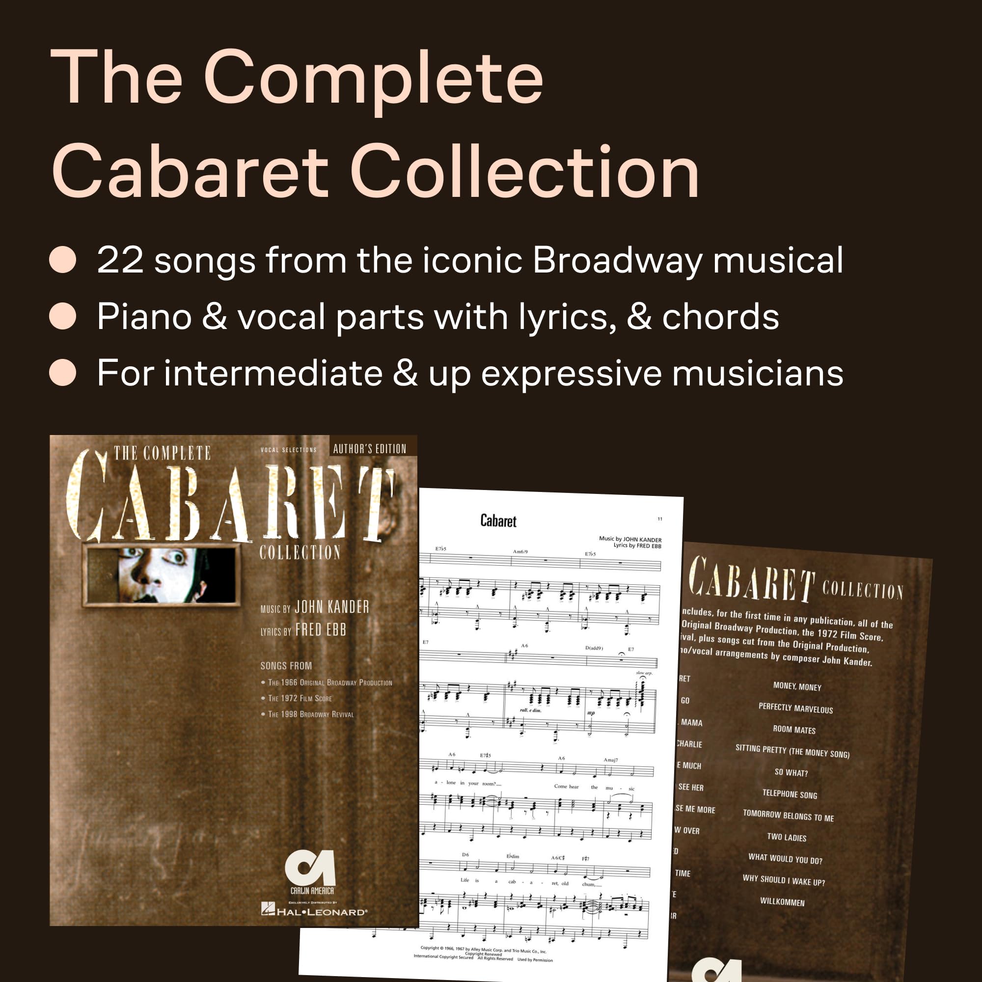 The Complete Cabaret Collection | Vocal Selections Souvenir Edition | 1966 Broadway, 1972 Film & 1998 Revival Songs | Piano, Vocal, Guitar Arrangements | Authors Edition