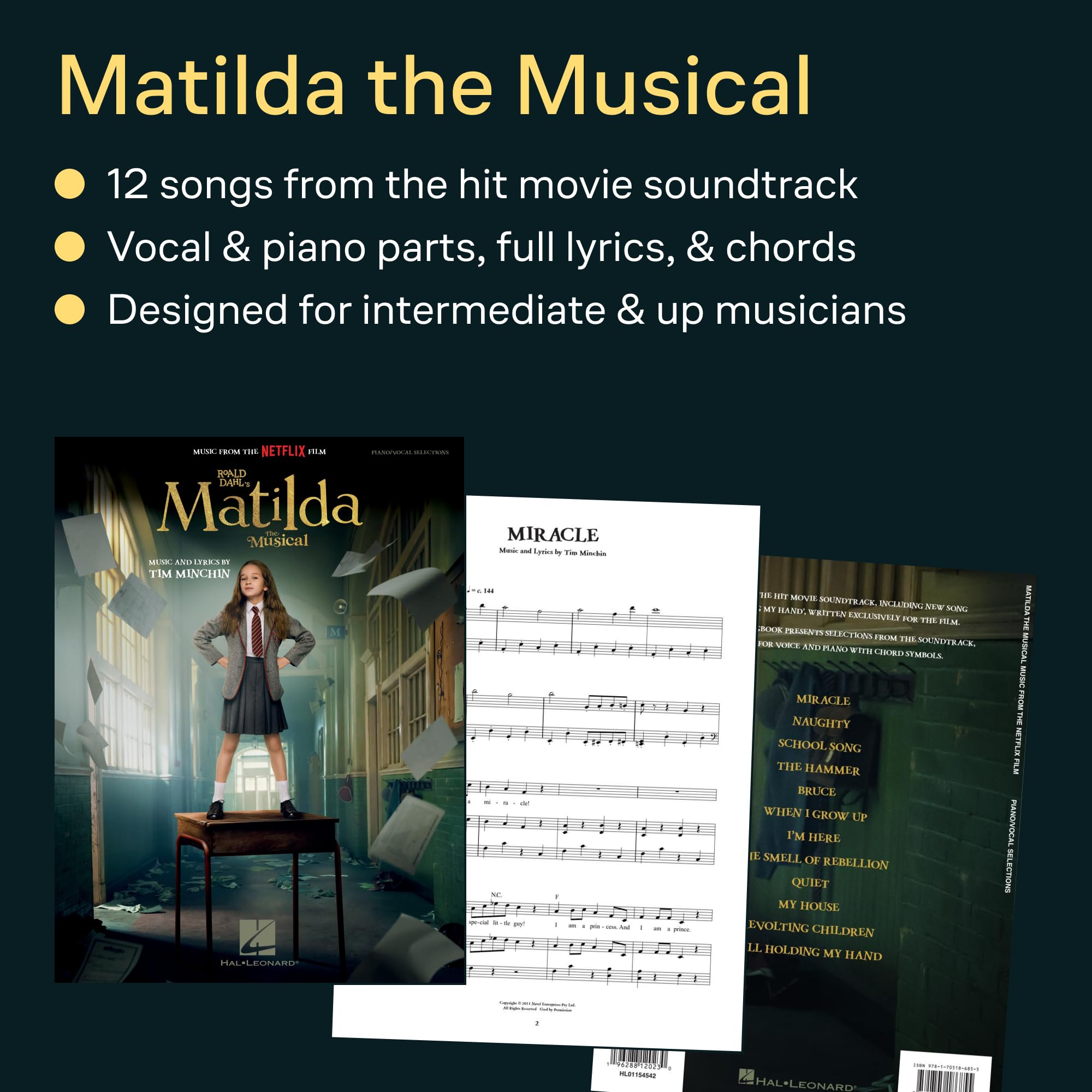 Roald Dahls Matilda - The Musical | Piano/Vocal Sheet Music from Netflix Film | Vocal/Piano Songbook for Practice Performance and Study with Chord Symbols | Broadway and Movie Musical Arrangements