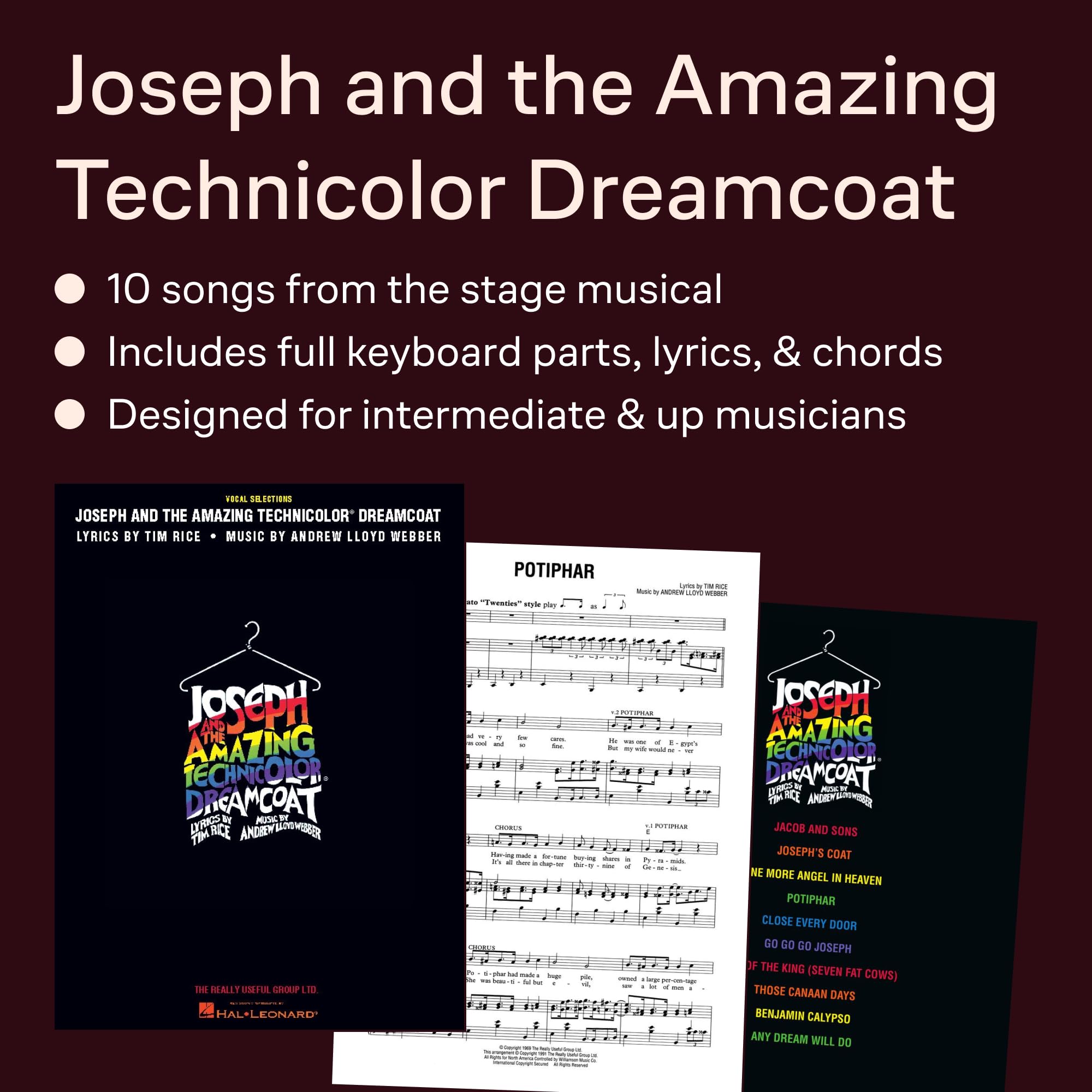 Joseph and the Amazing Technicolor Dreamcoat | Lyrics by Tim Rice and Music by Andrew Lloyd Webber | Vocal Selections | 10 Iconic Songs from the Broadway Musical | Piano Vocal Guitar Sheet Music