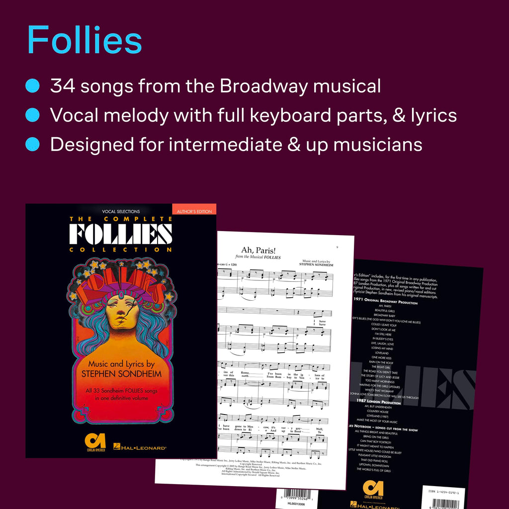 The Complete Follies Collection | Vocal Collection for Piano/Vocal/Guitar | Songbook with 34 Broadway Musical Selections | Essential Sheet Music Book ... from 1971 and 1987 (Vocal Selections)