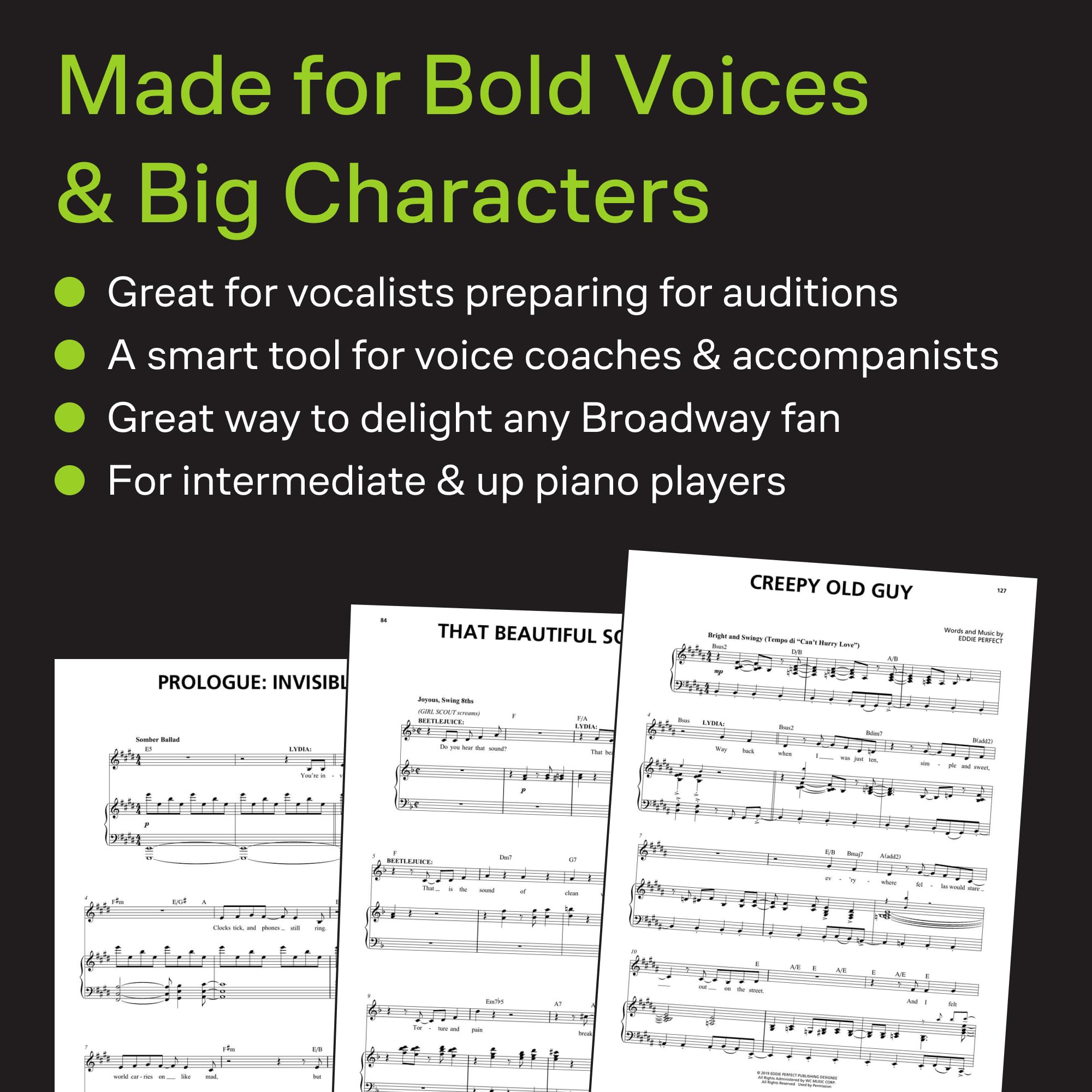 Beetlejuice Vocal Selections By Eddie Perfect | Piano, Vocal Sheet Music Songbook for Broadway Musical Fans | Music Book for Singers, Performers, Voice Coaches, Pianists | Stage Repertoire Resource
