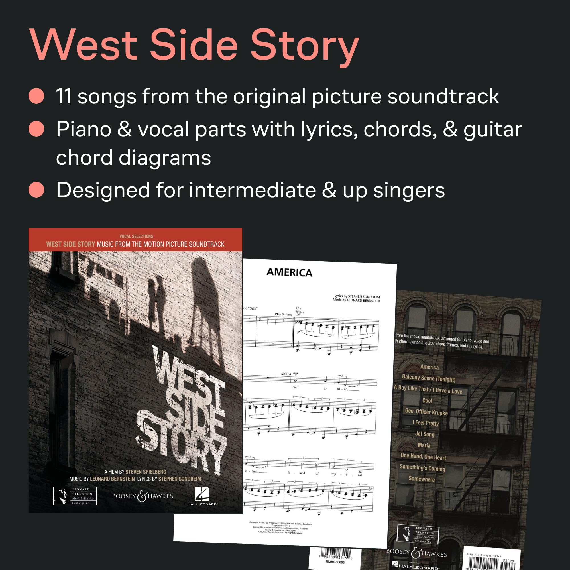 West Side Story - Vocal Selections | Piano/Vocal/Guitar Sheet Music Songbook from the 2021 Motion Picture Soundtrack | Broadway Musical Collection with Lyrics and Chords | Vocal Selections