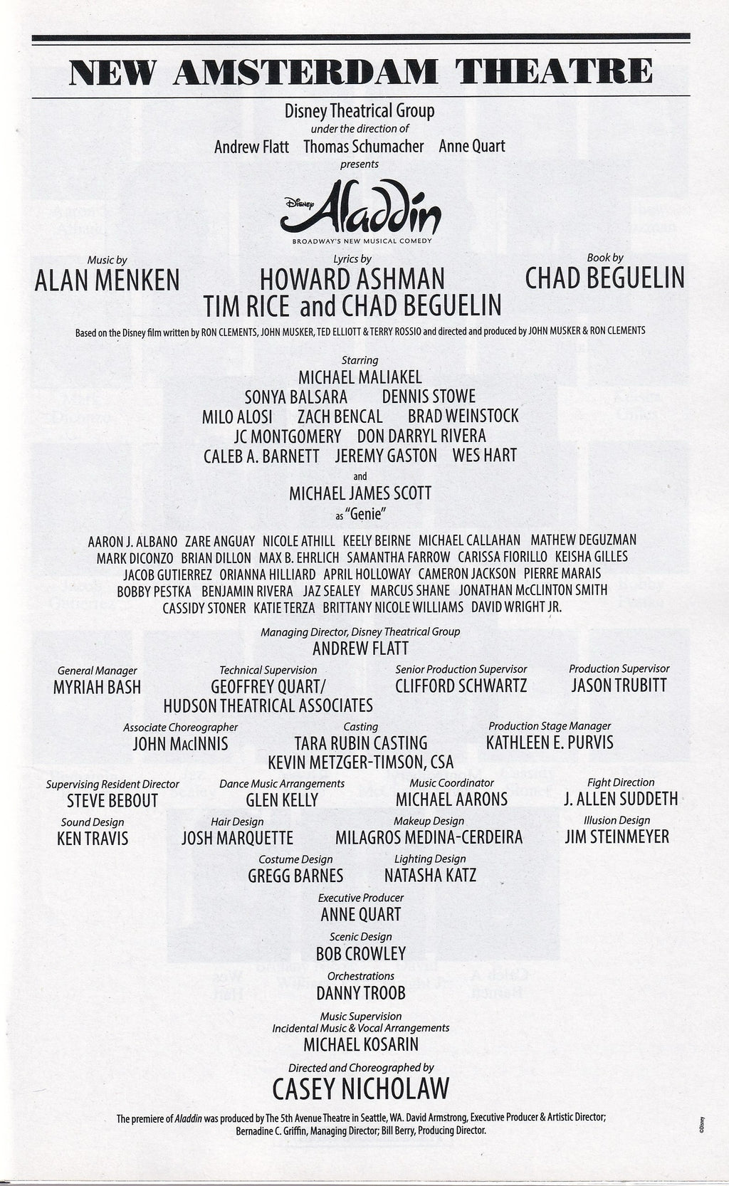 Aladdin Playbill | New Amsterdam Theatre (2023)