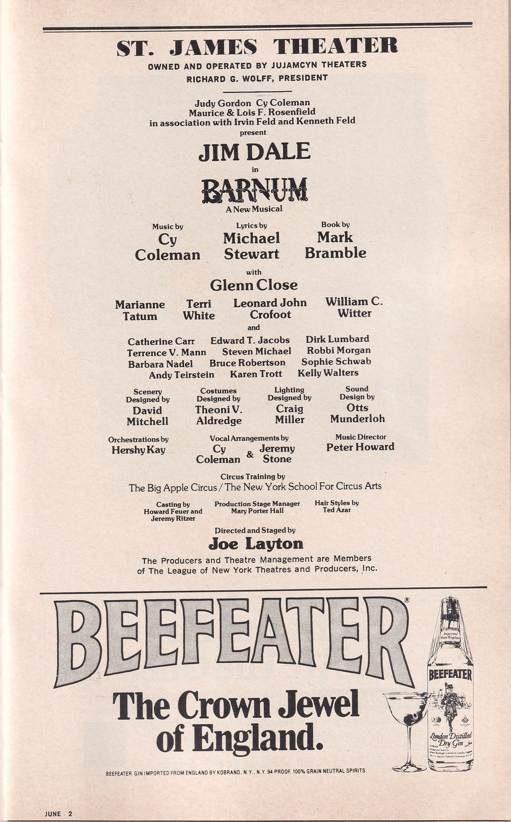 Barnum Playbill | St. James Theater (1980)
