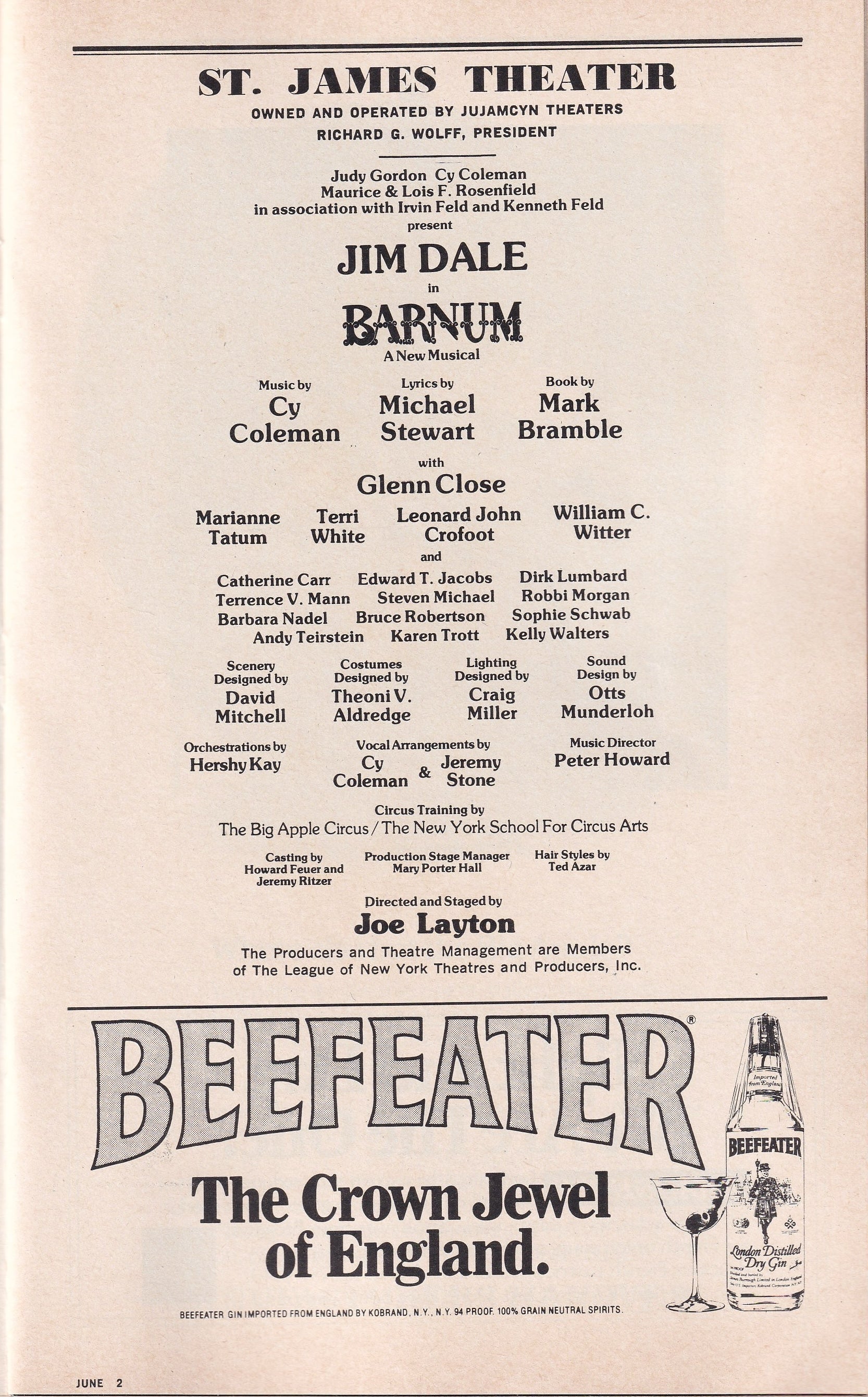 Barnum Playbill | St. James Theater (1980)
