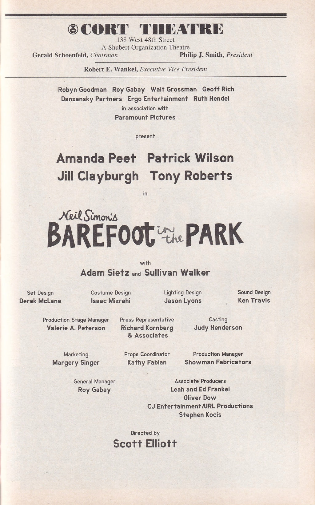 Barefoot in the Park Playbill | Cort Theatre (2006)