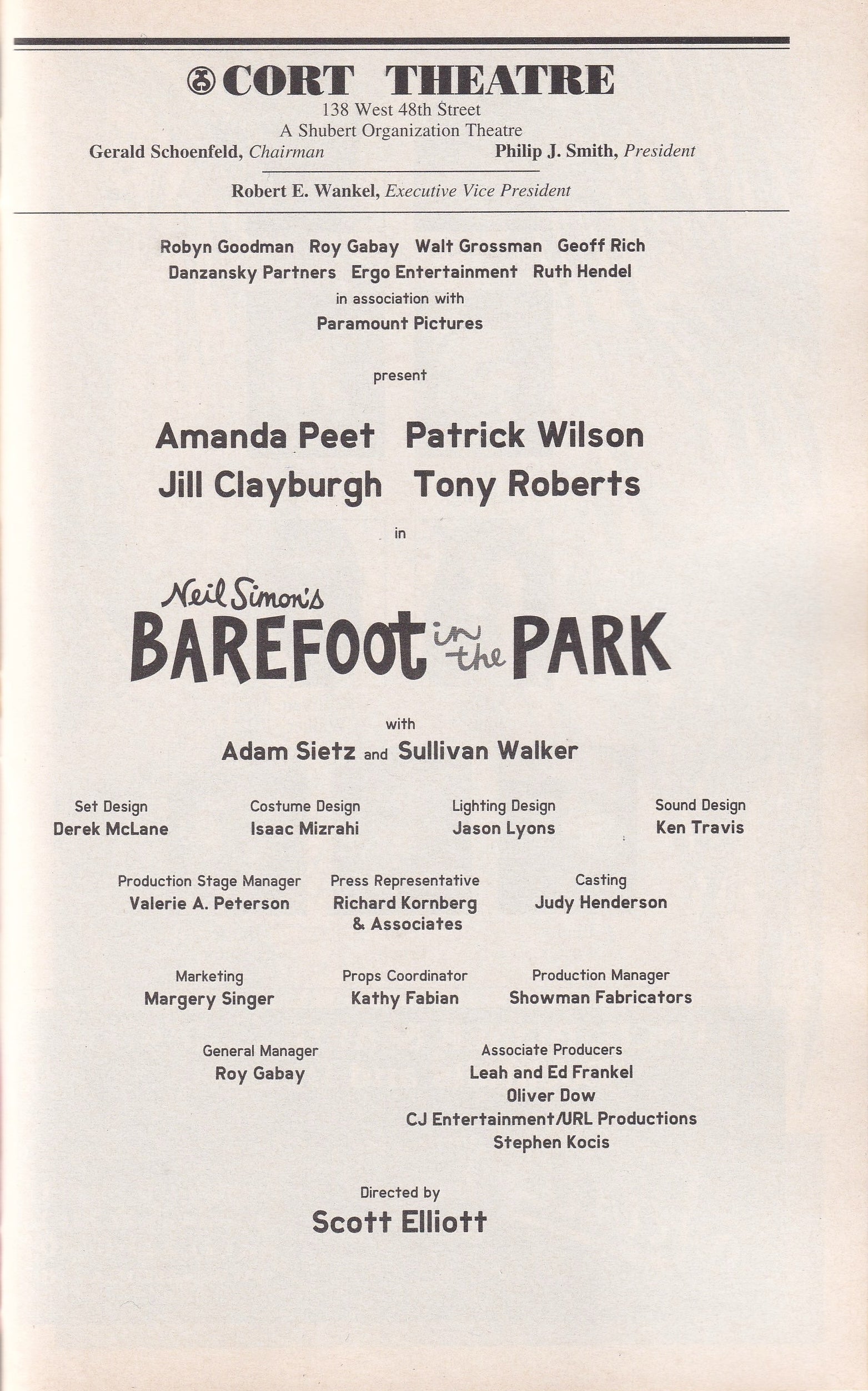 Barefoot in the Park Playbill | Cort Theatre (2006)