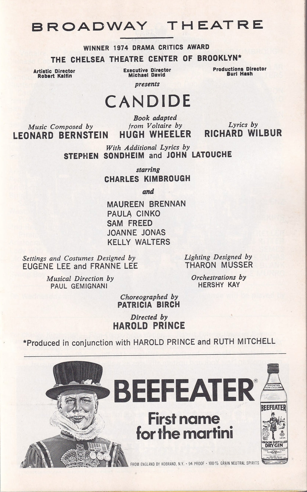 Candide Playbill | The Broadway Theatre (1974)