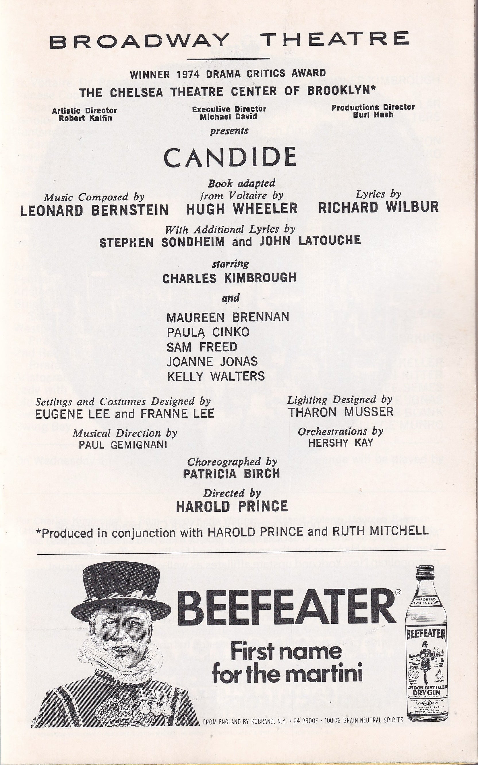 Candide Playbill | The Broadway Theatre (1974)