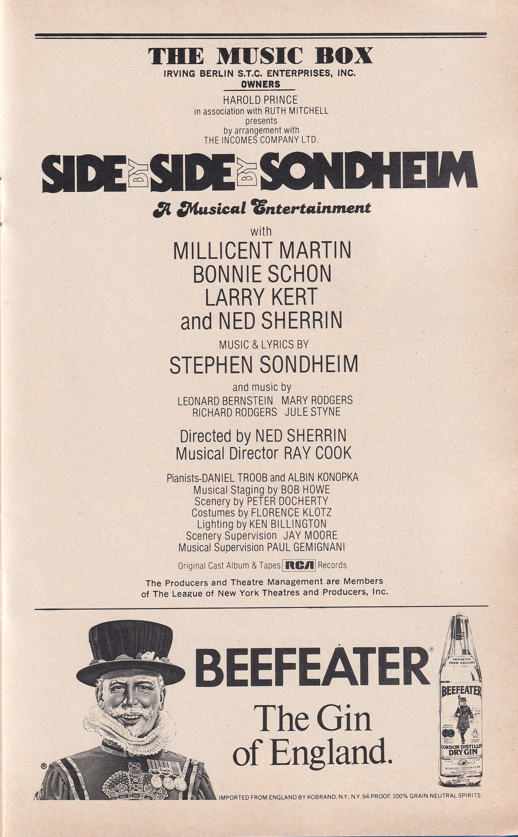 Side by Side by Sondheim Playbill | The Music Box (1977)