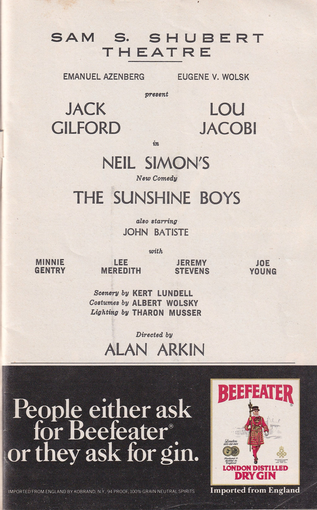 The Sunshine Boys Playbill | Sam S. Shubert Theatre (1972)