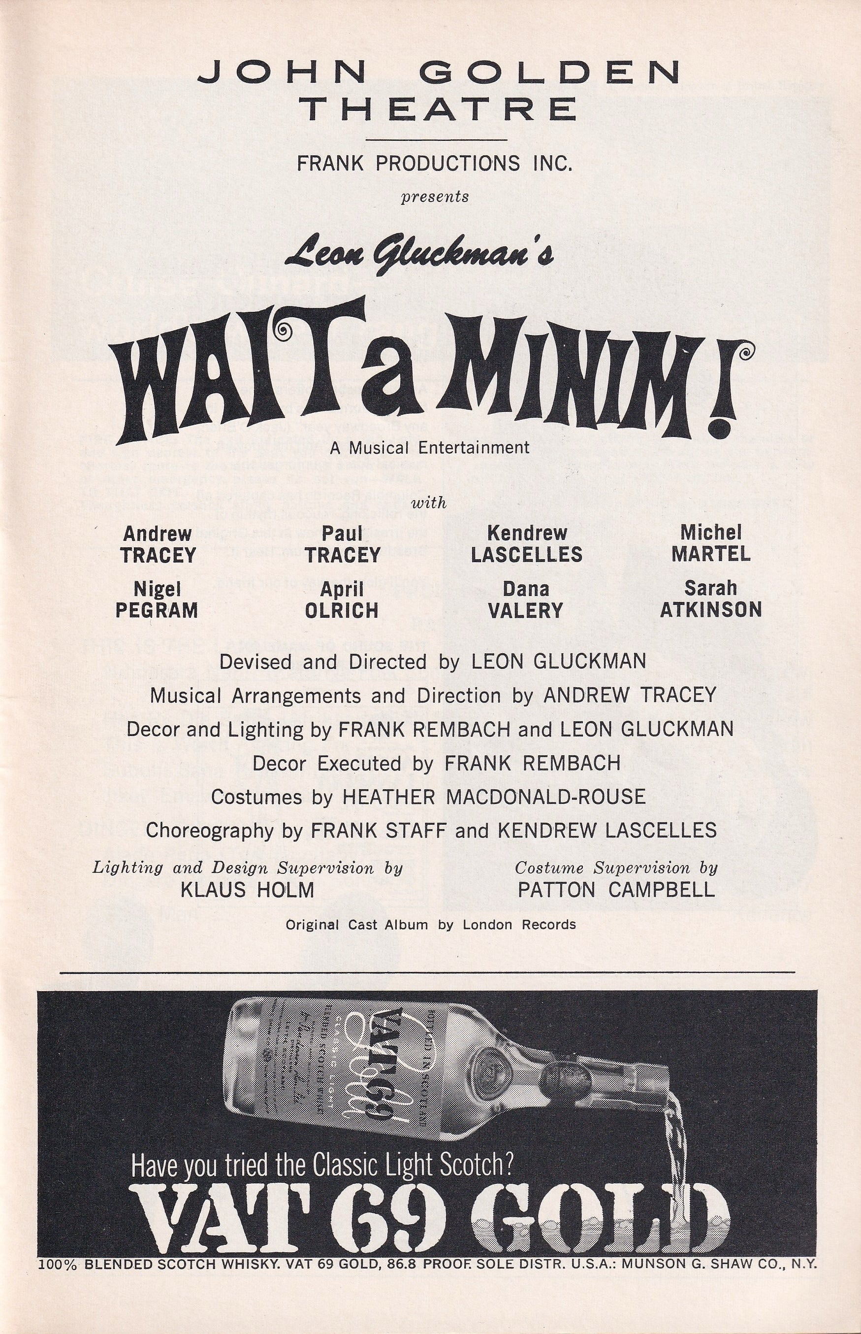 Wait a Minim! Playbill | John Golden Theatre (1966)
