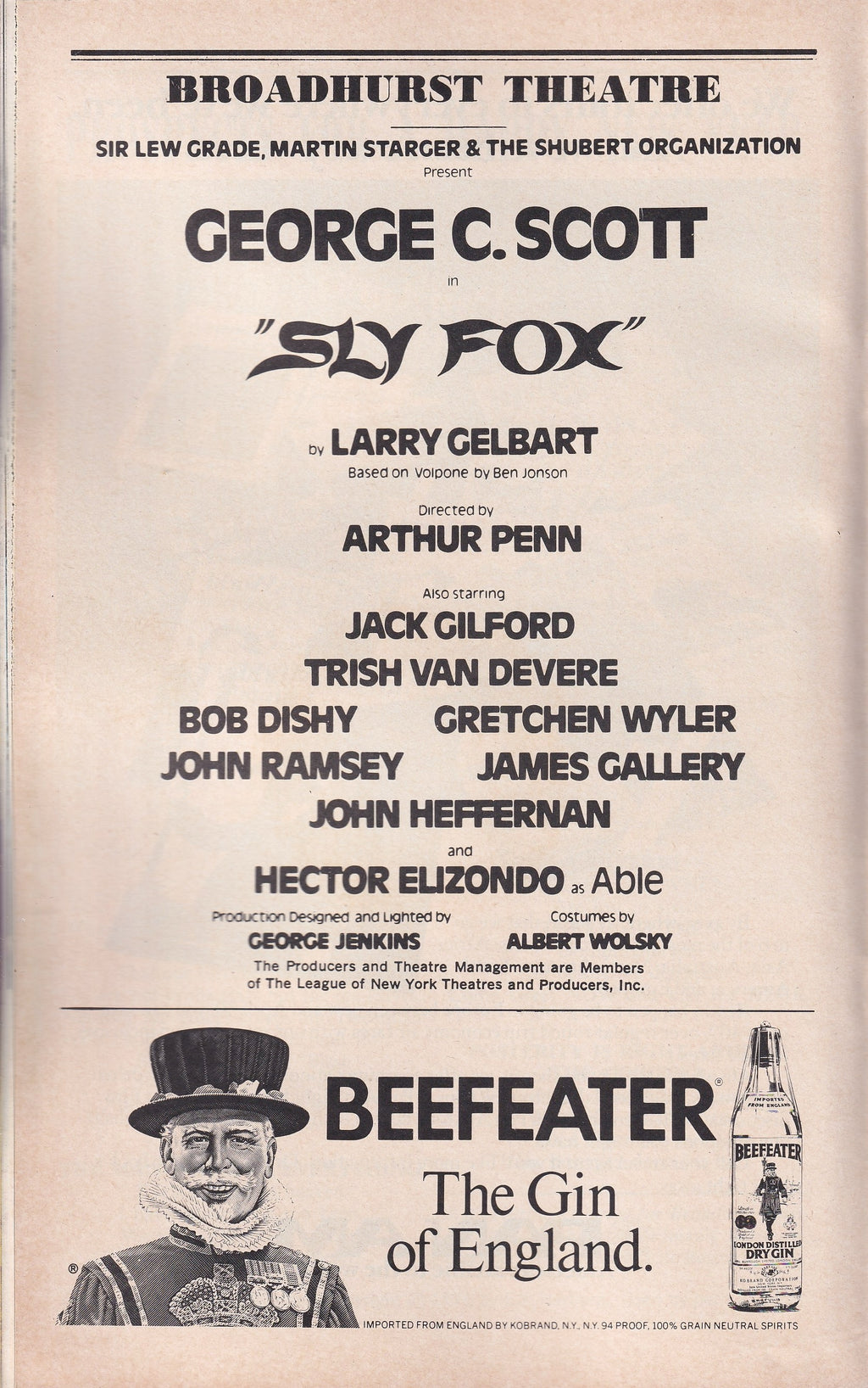 Sly Fox Playbill | Broadhurst Theatre (1976)