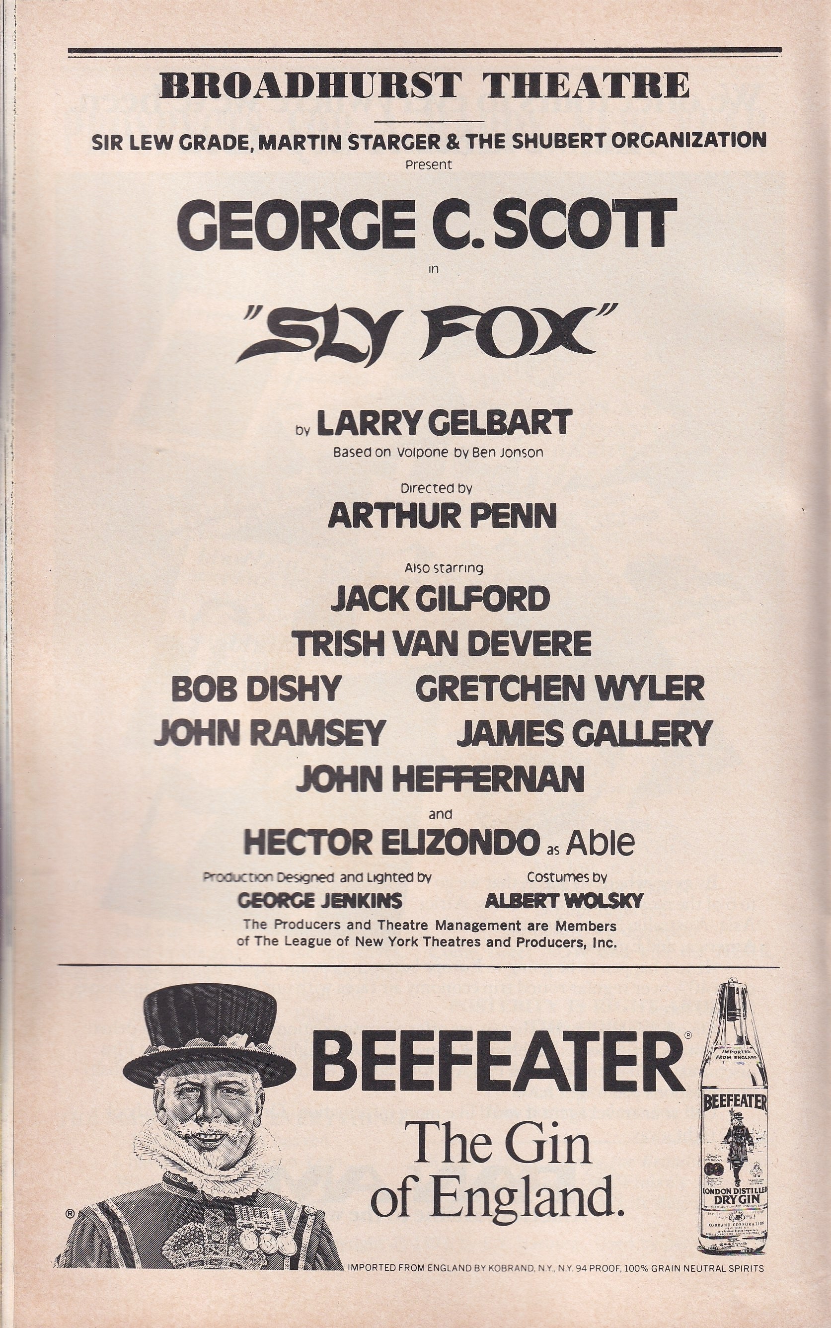 Sly Fox Playbill | Broadhurst Theatre (1976)
