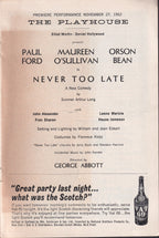Never Too Late Playbill | The Playhouse (1962)