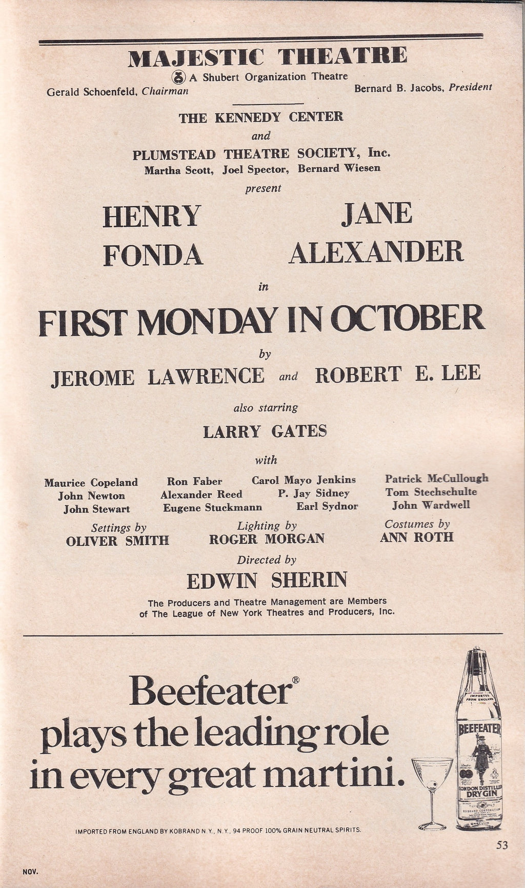 First Monday in October Playbill | Majestic Theatre (1978)