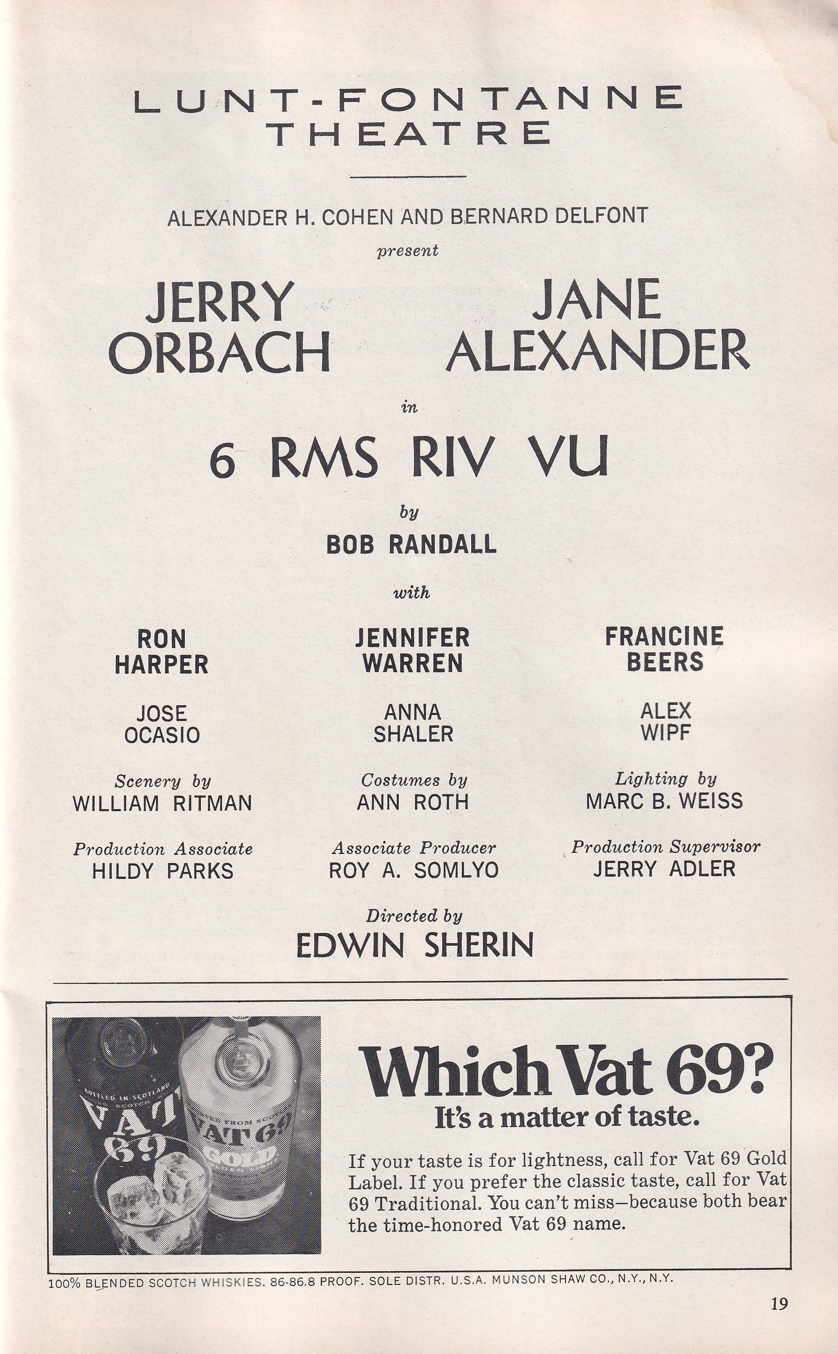 6 Rms Riv Vu Playbill | Lunt-Fontanne Theatre (1972)