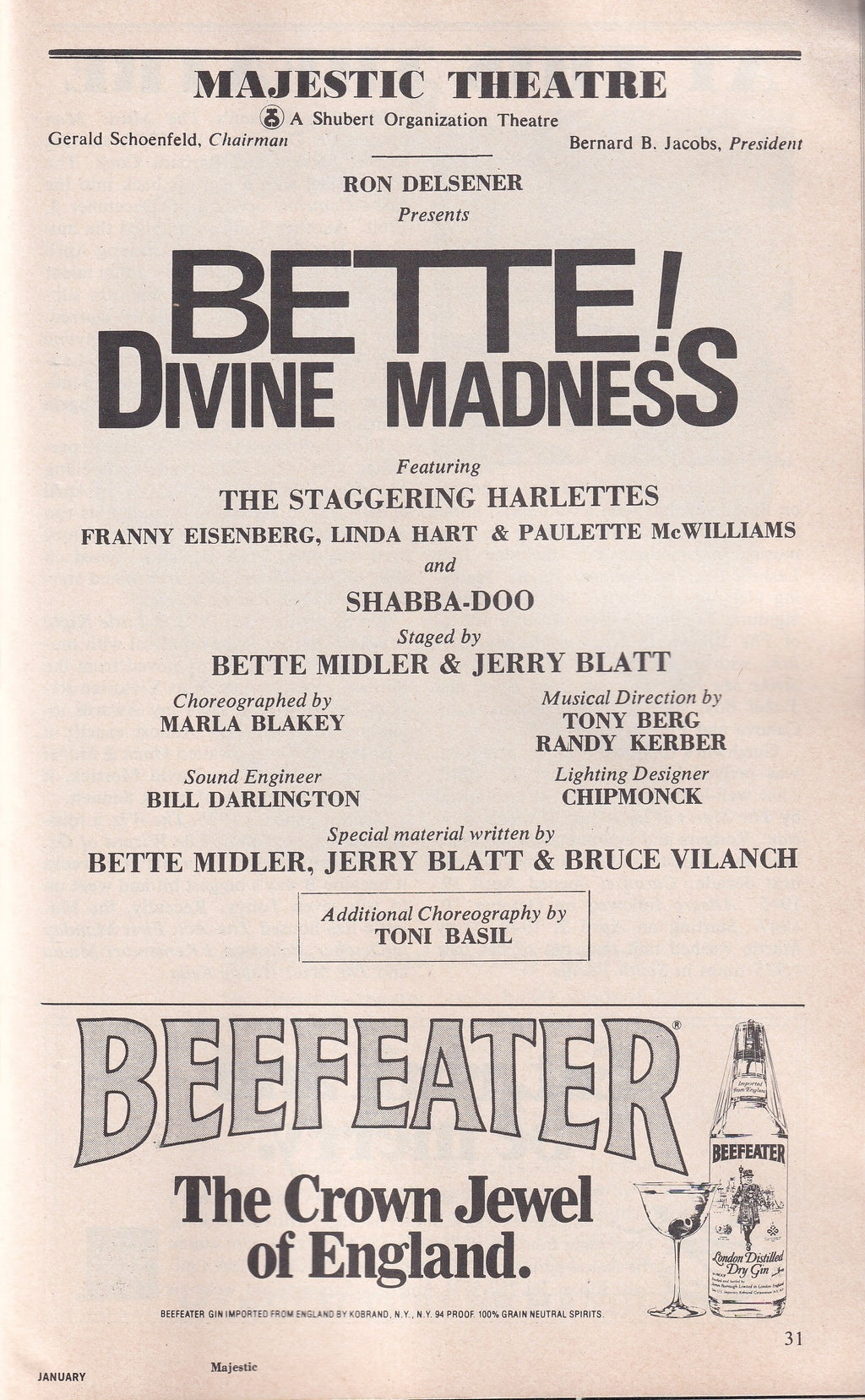 Bette! Divine Madness Playbill | Majestic Theatre (1979)