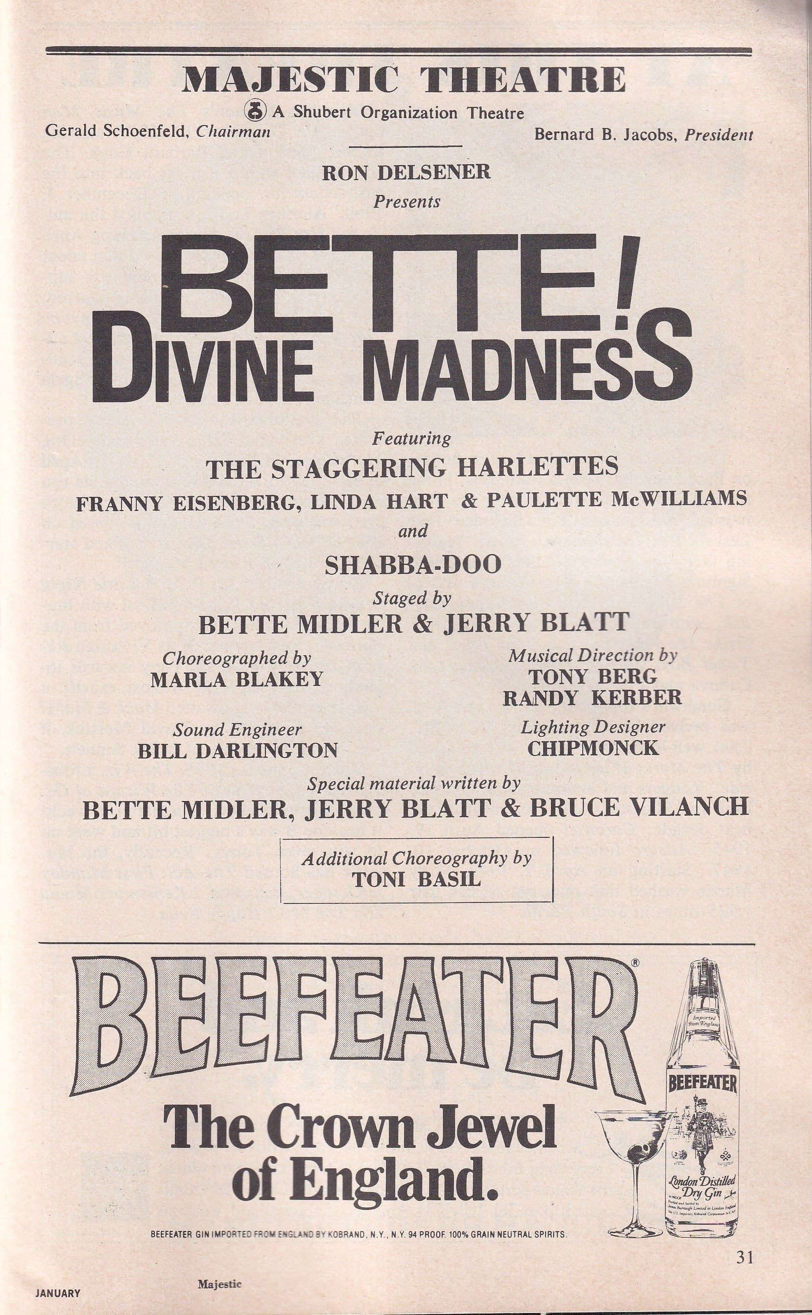 Bette! Divine Madness Playbill | Majestic Theatre (1979)