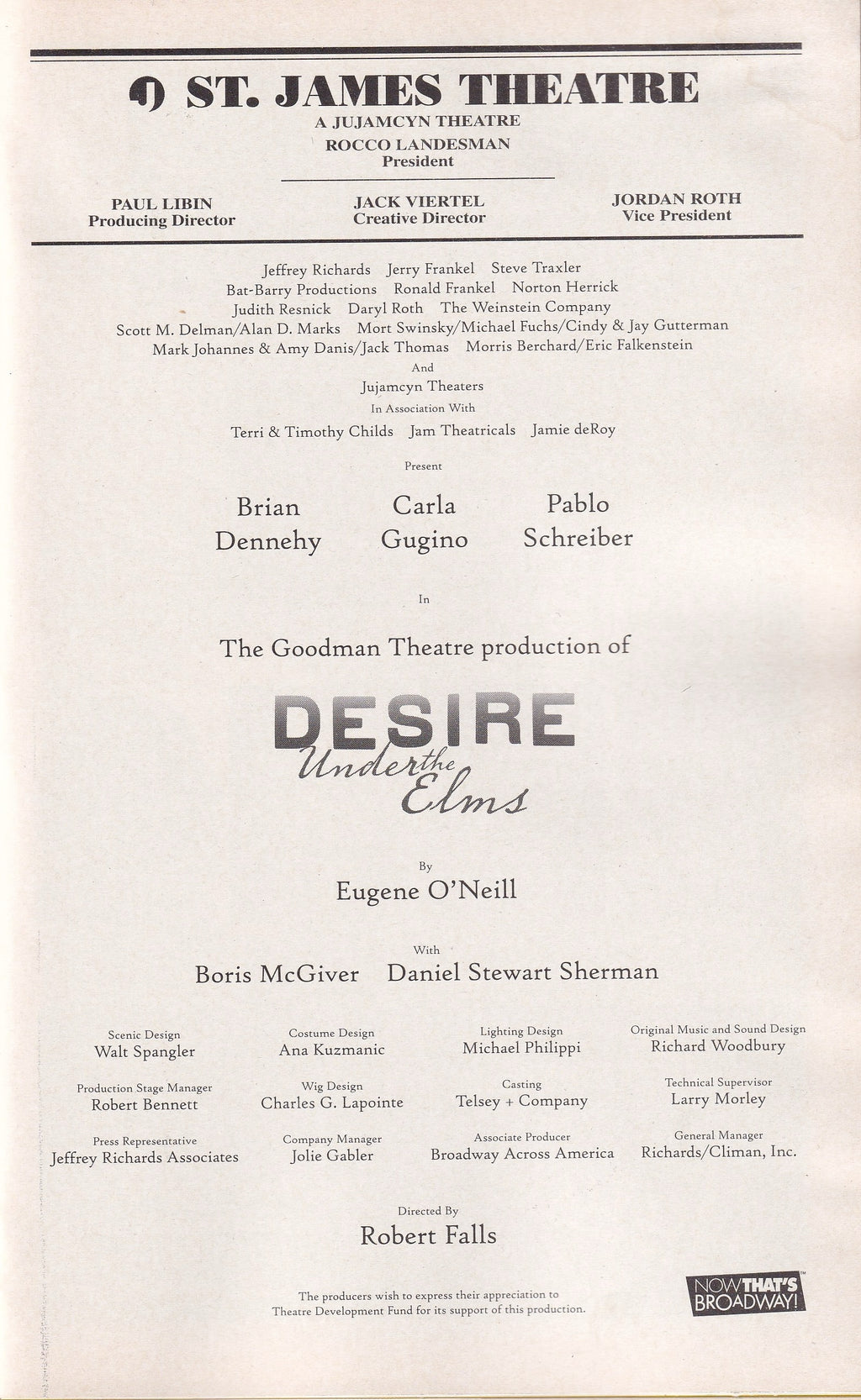 Desire Under the Elms Playbill | St. James Theatre (2009)