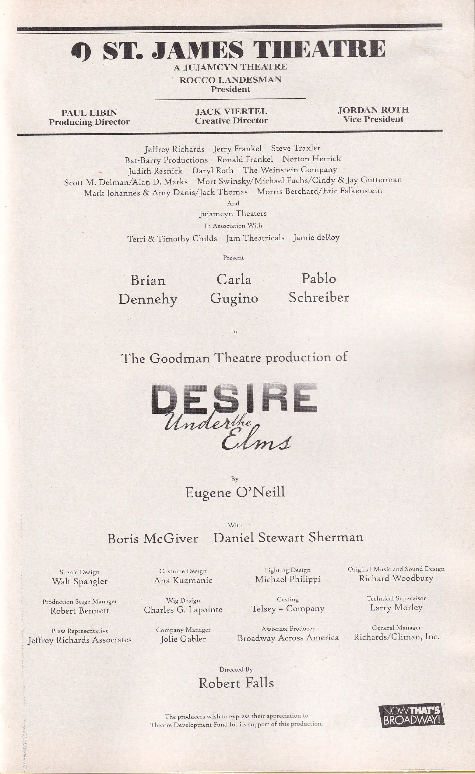 Desire Under the Elms Playbill | St. James Theatre (2009)