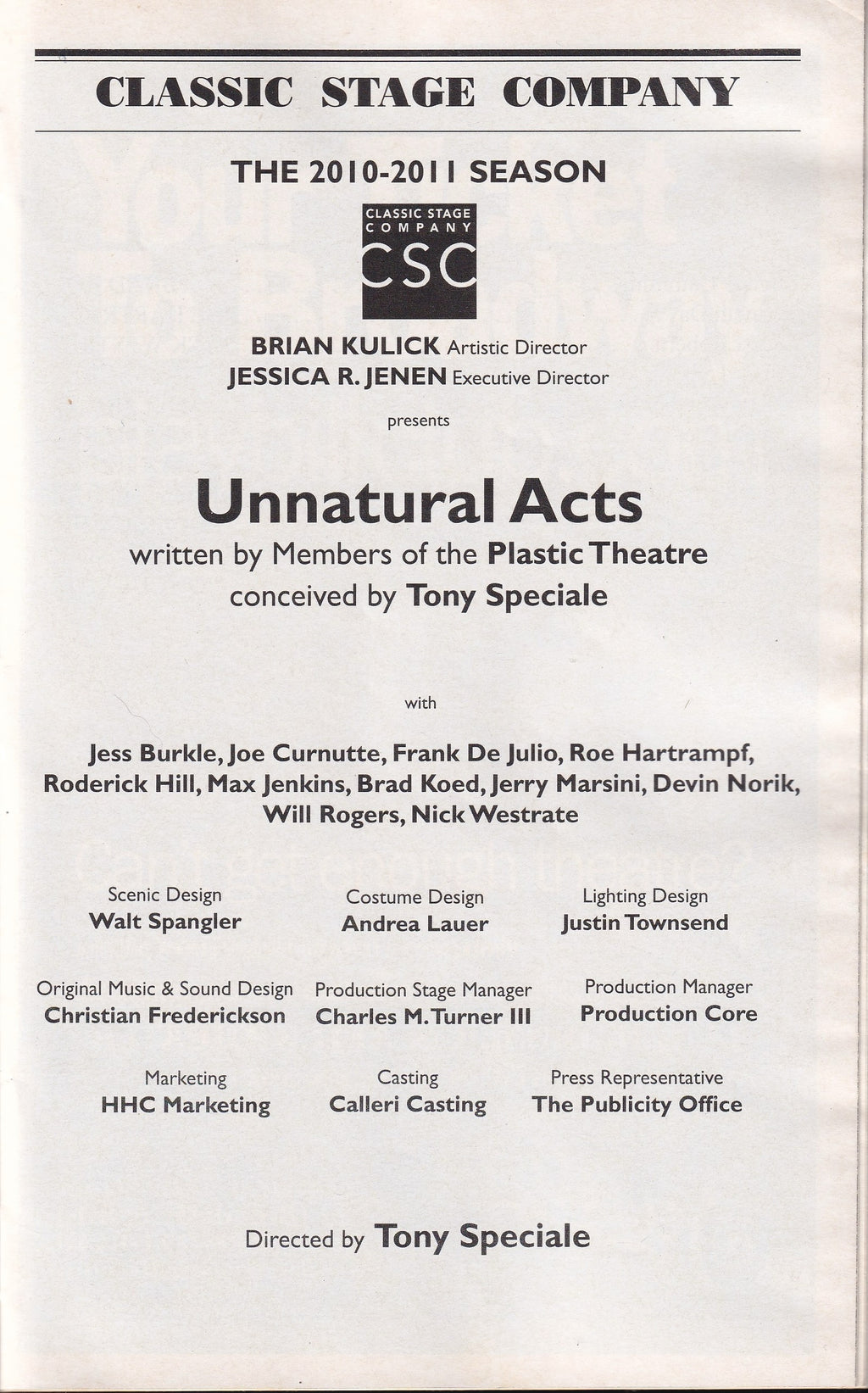 Unnatural Acts Playbill | Classic Stage Company (2011)