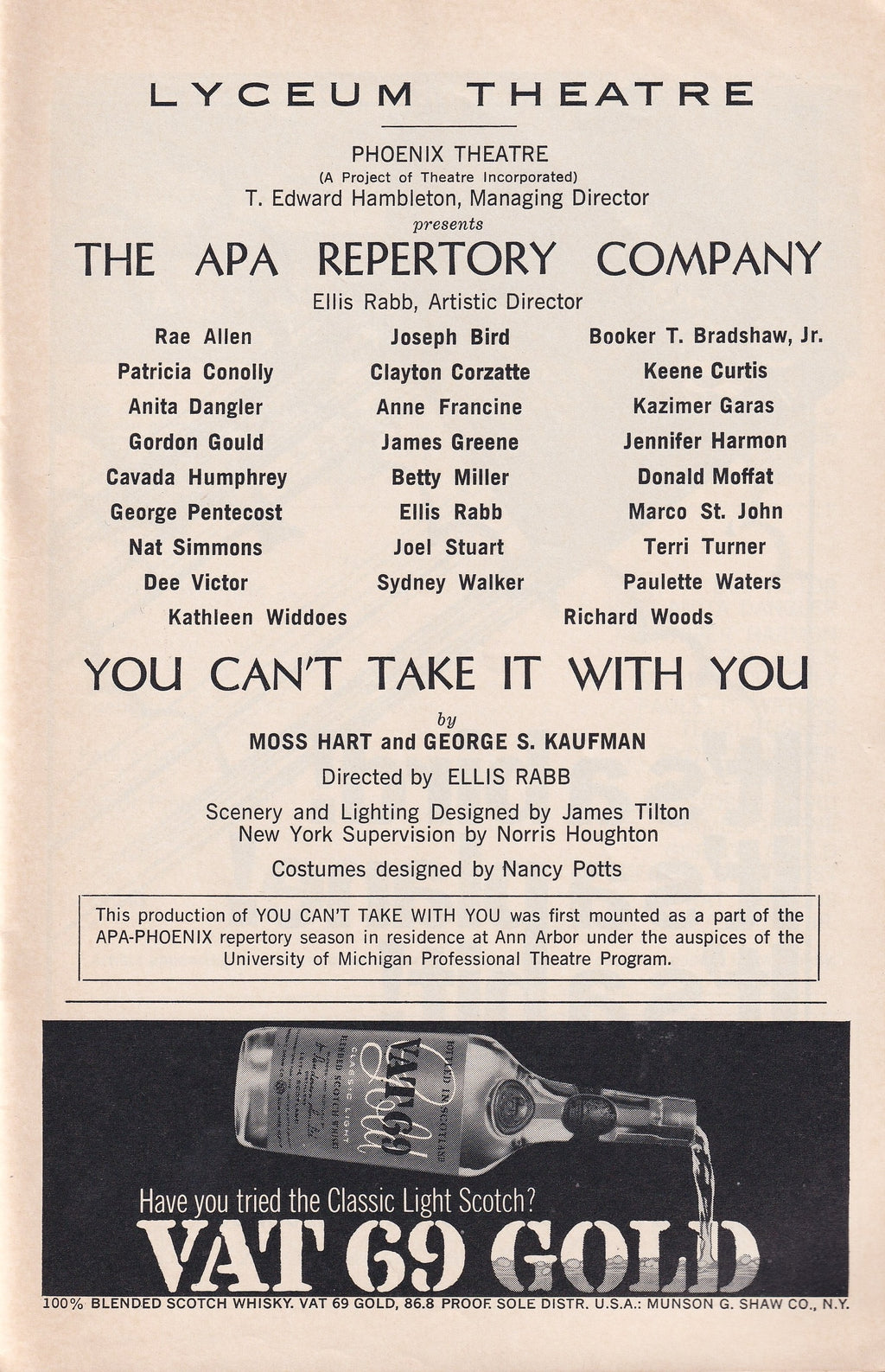 You Can't Take It With You Playbill | Lyceum Theatre (1965)