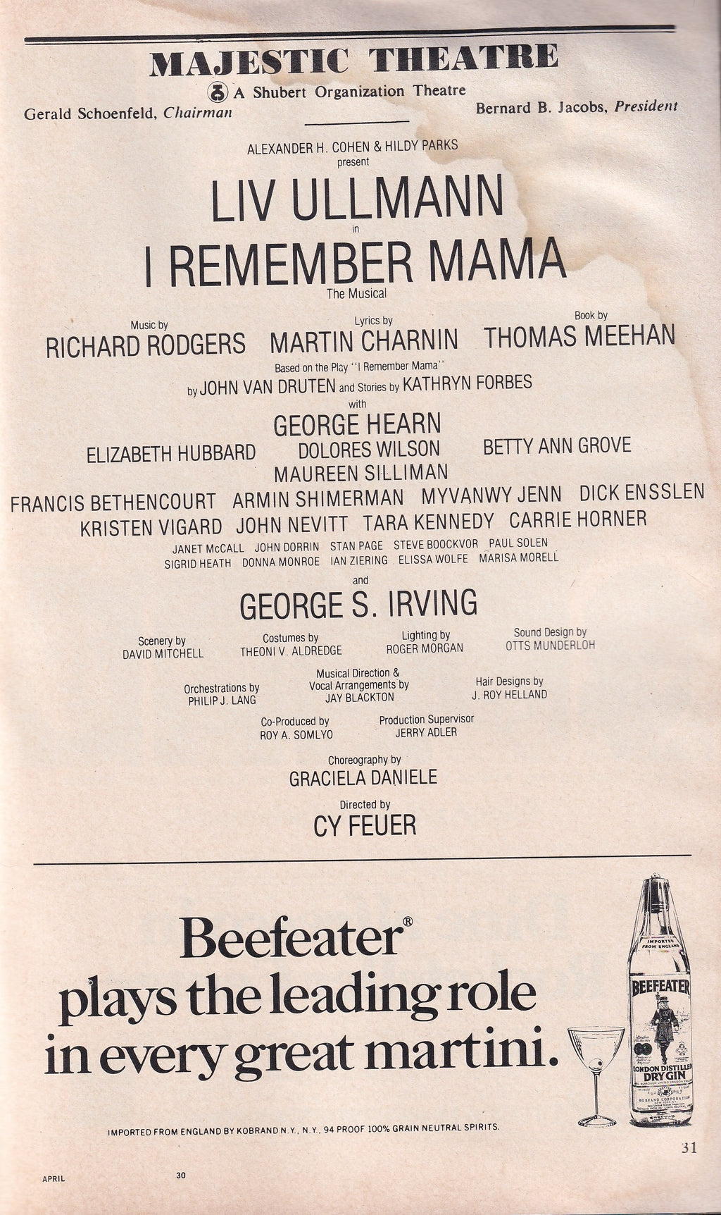 I Remember Mama Playbill | Majestic Theatre (1979)