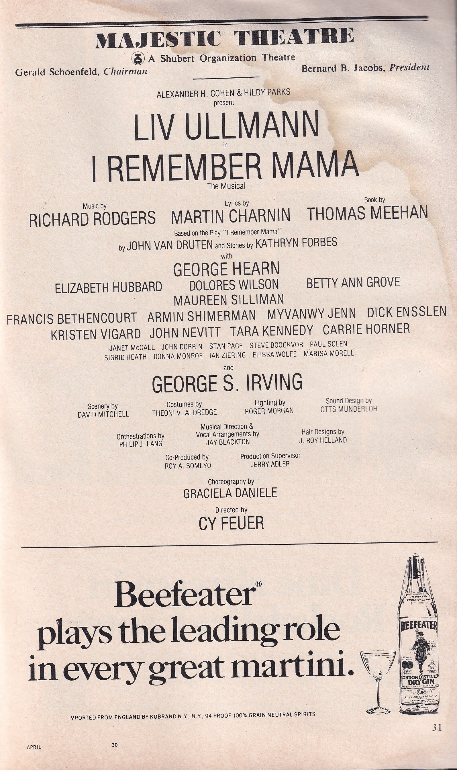 I Remember Mama Playbill | Majestic Theatre (1979)