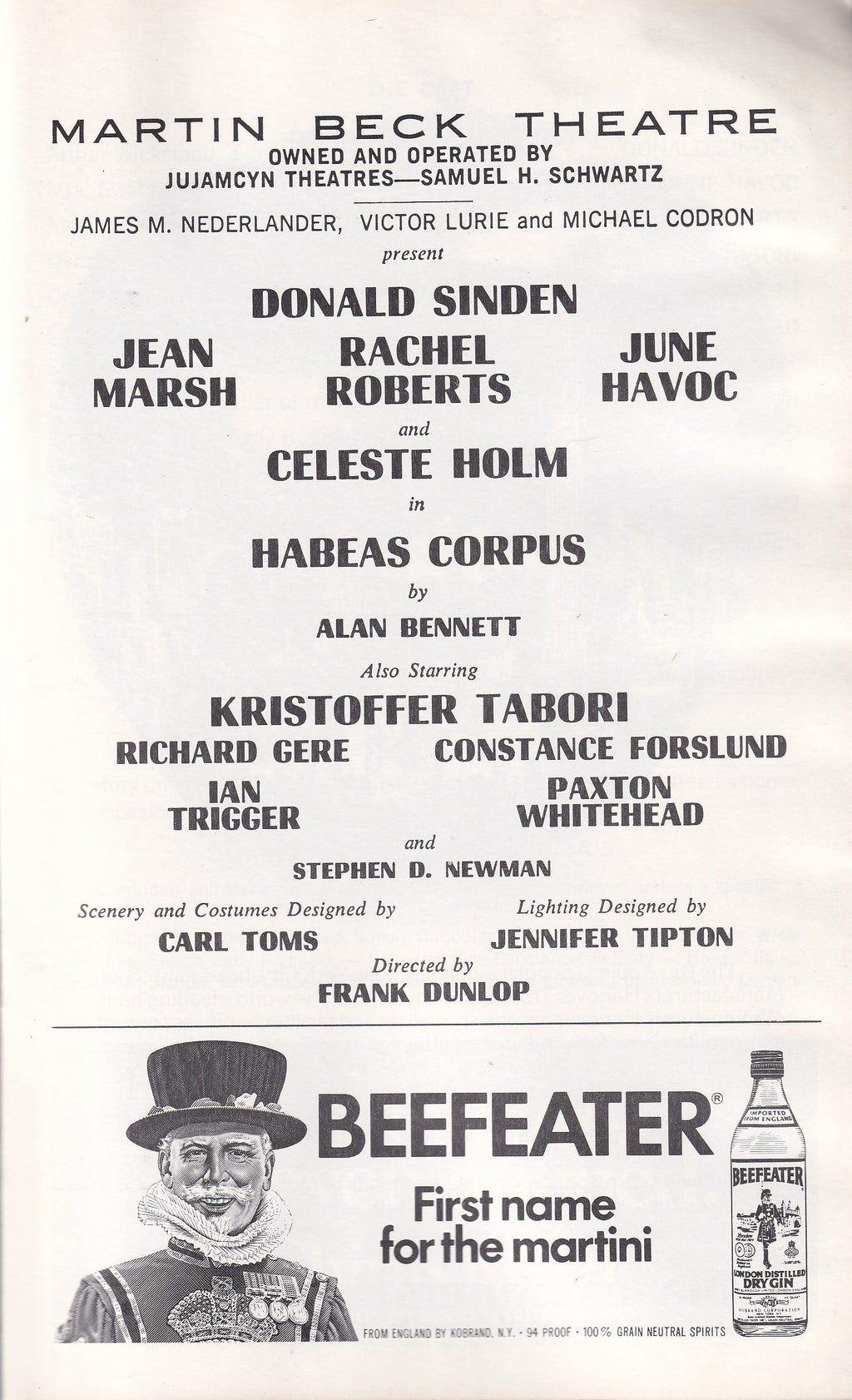 Habeas Corpus Playbill | Martin Beck Theatre (1975)
