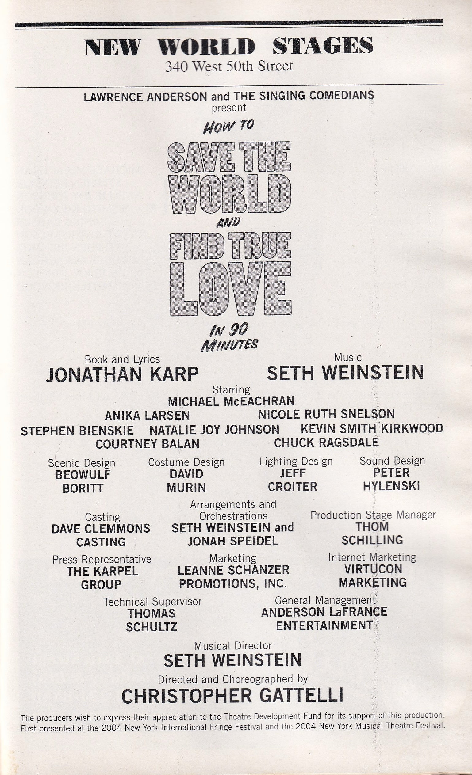 How to Save the World and Find True Love in 90 Minutes Playbill | New World Stages (2006)