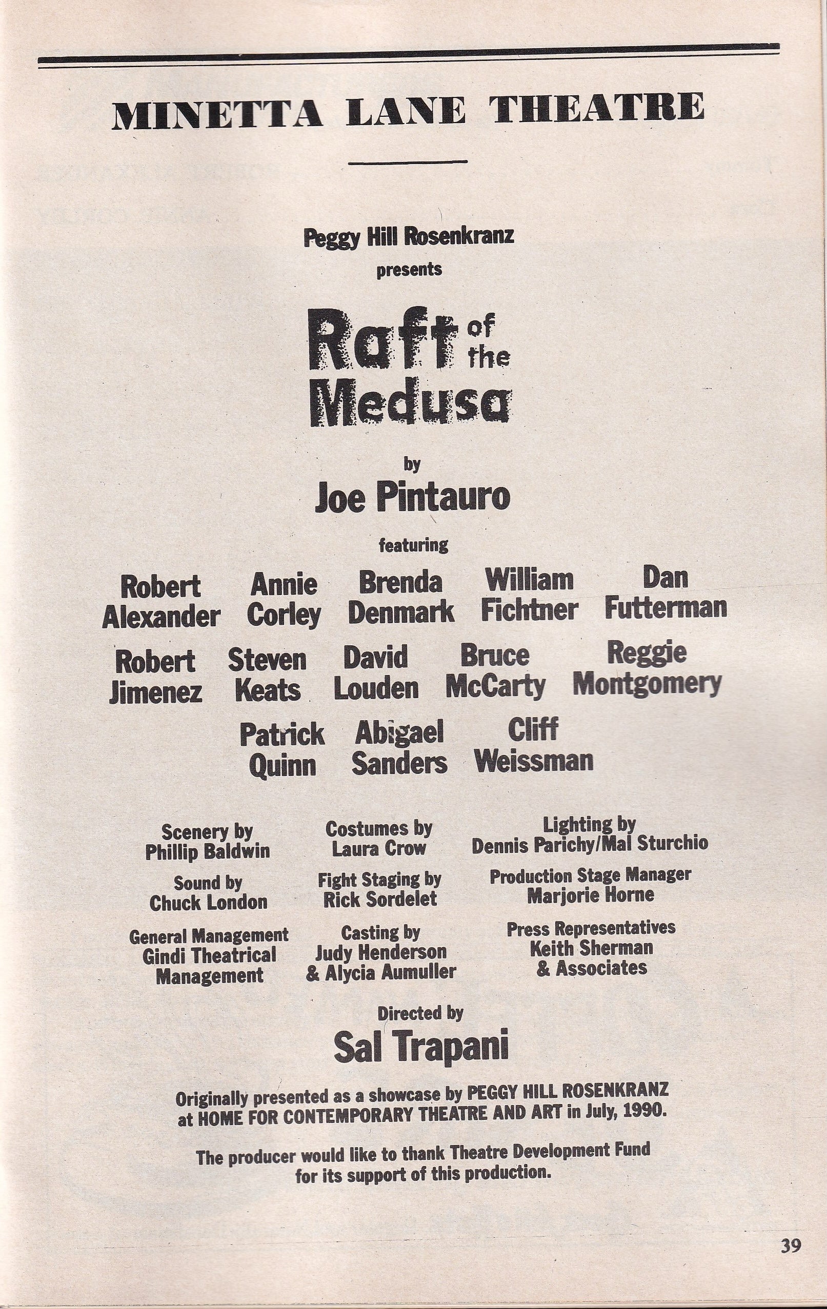 Raft of the Medusa Playbill | Minetta Lane Theatre (1991)
