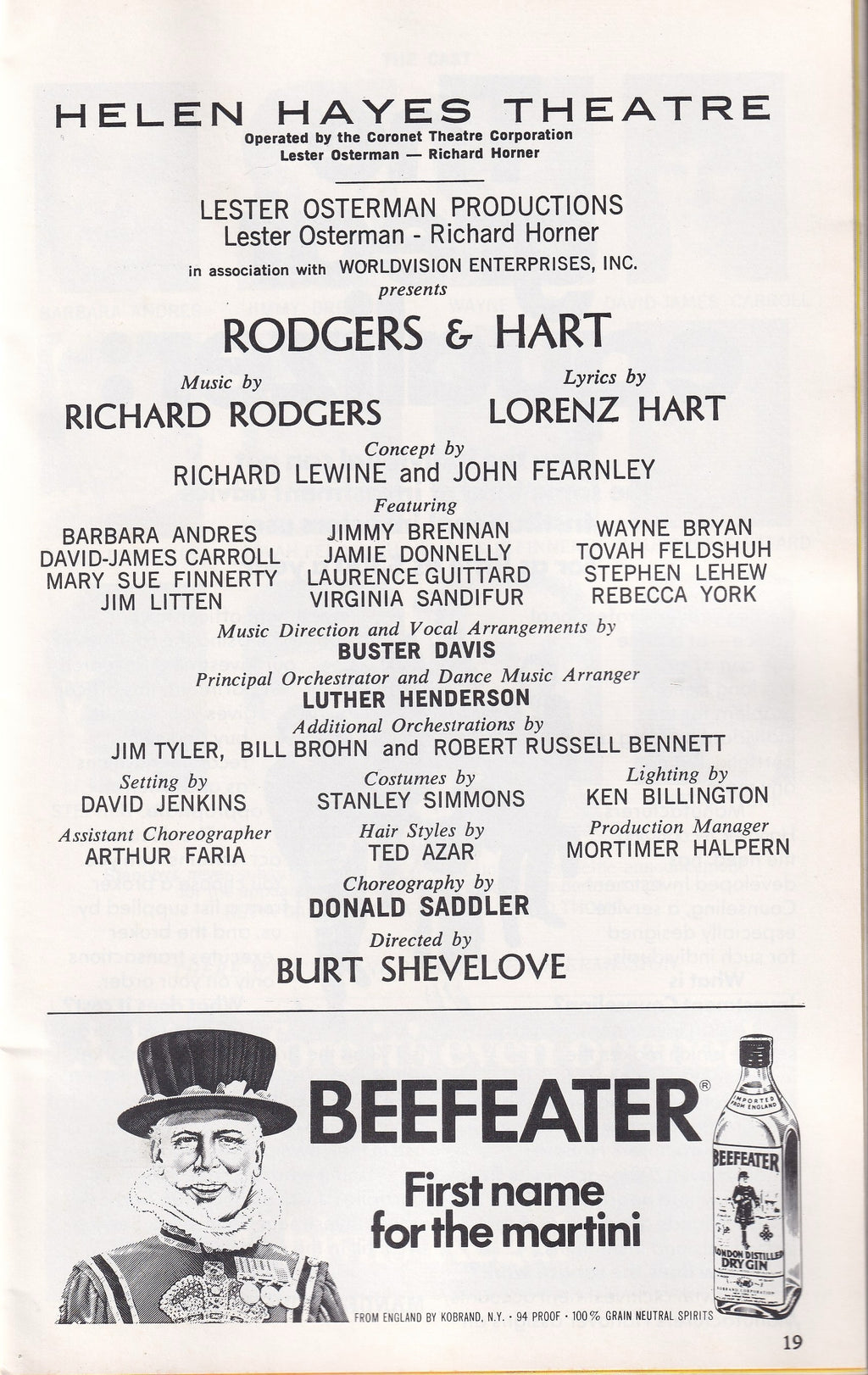 Rodgers & Hart Playbill | Helen Hayes Theatre (1975)
