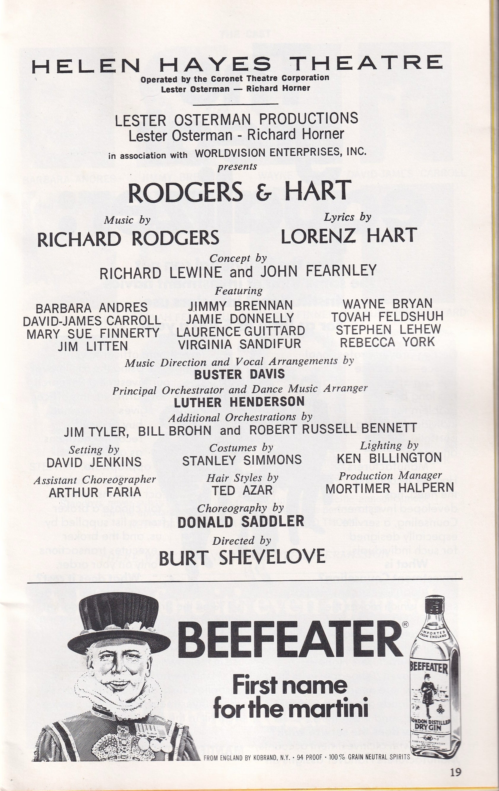 Rodgers & Hart Playbill | Helen Hayes Theatre (1975)