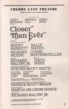 Closer Than Ever Playbill | Cherry Lane Theatre (1989)