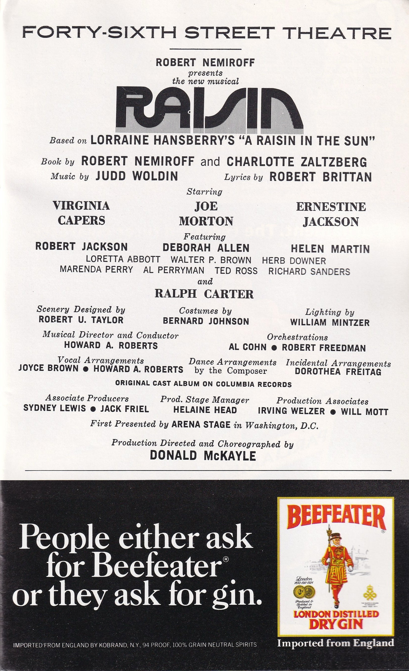 Raisin Playbill | Forty-Sixth Street Theatre (1973)