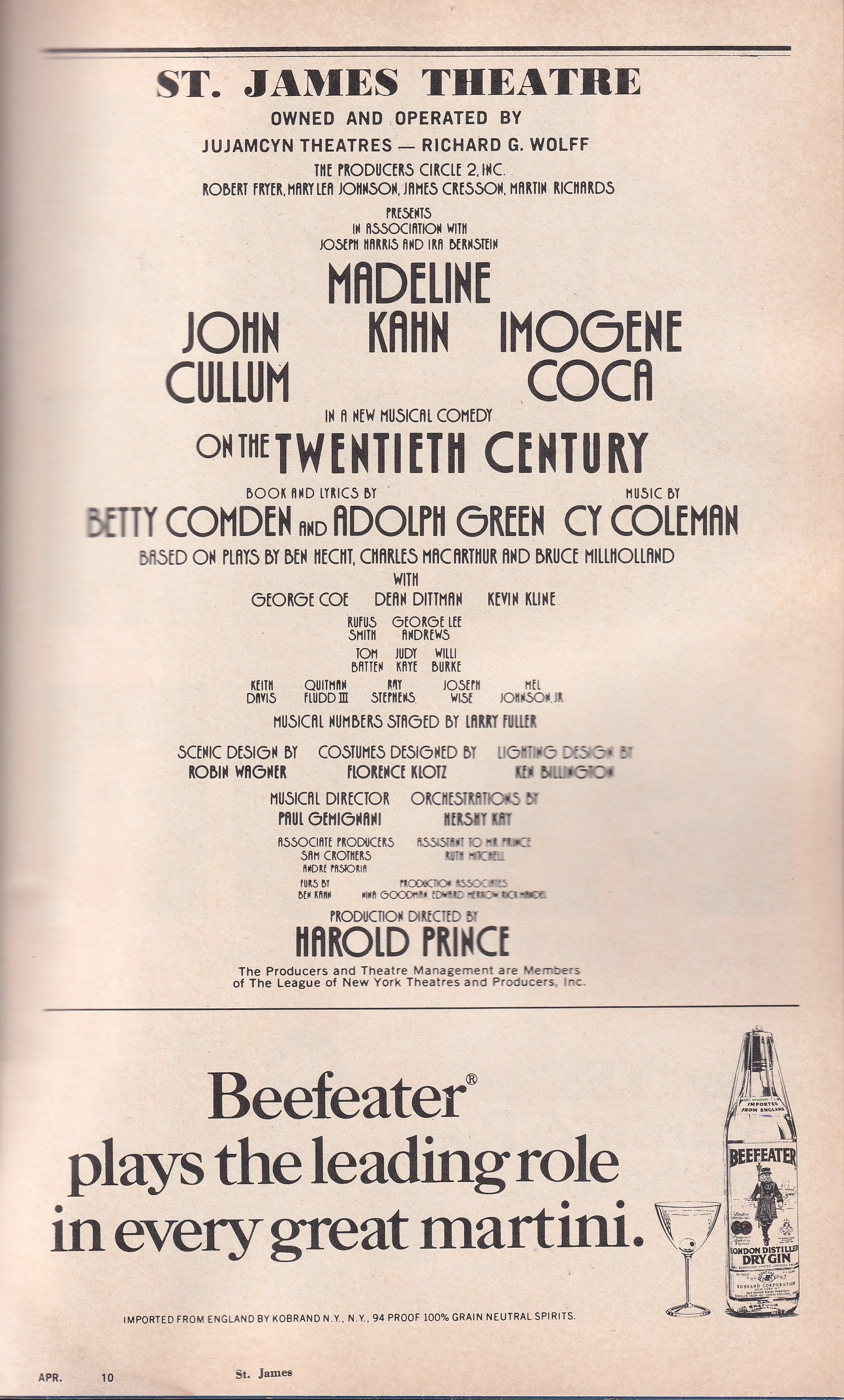 On the Twentieth Century Playbill | St. James Theatre (1978)