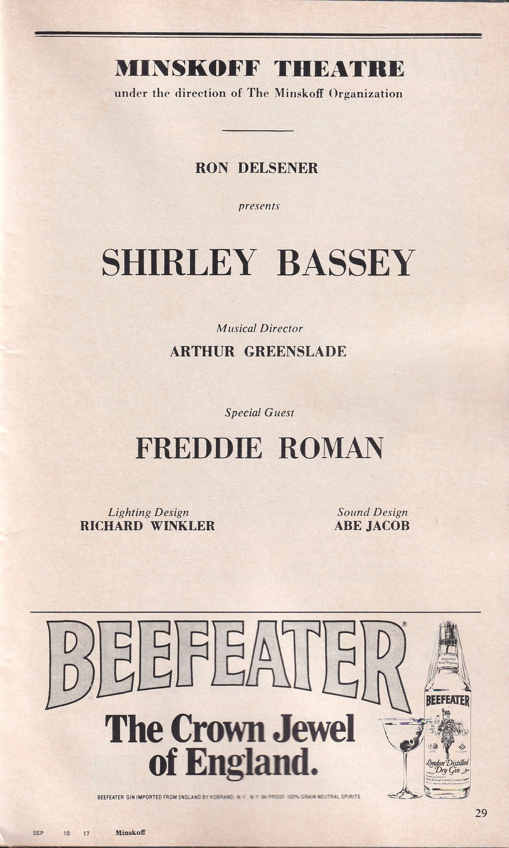 Shirley Bassey on Broadway Playbill | Minskoff Theatre