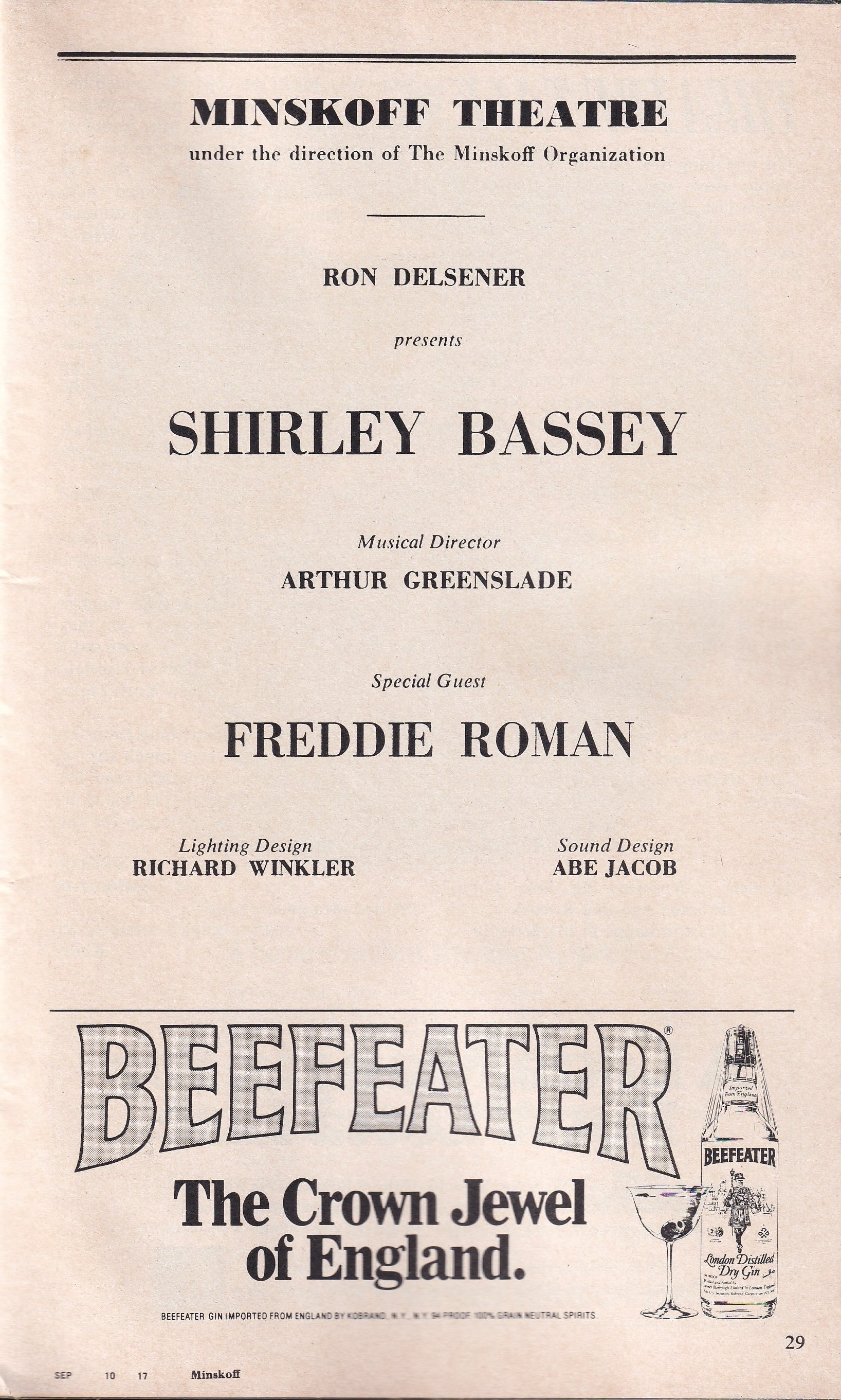 Shirley Bassey on Broadway Playbill | Minskoff Theatre