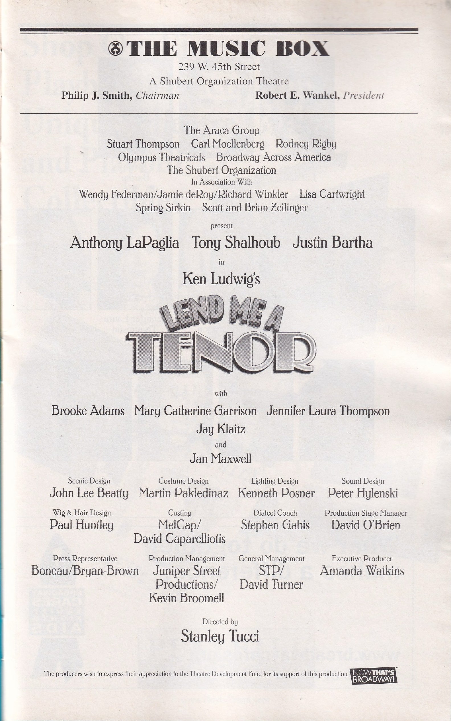 Lend Me a Tenor Playbill | The Music Box Theatre (2010)